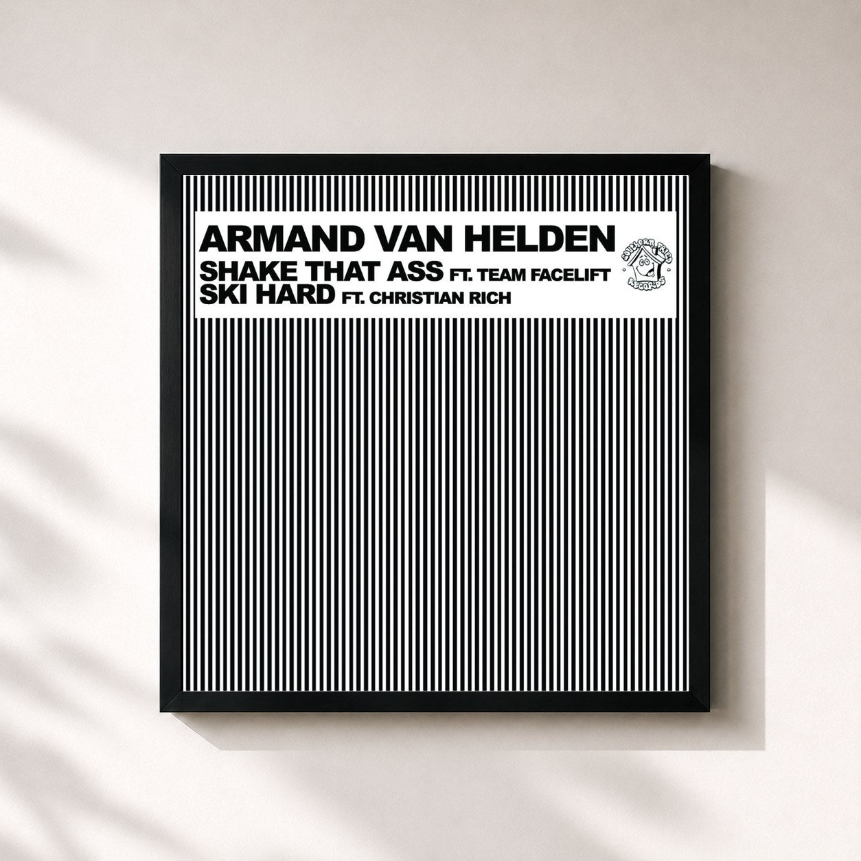 #noir Tableau carré de l'album Shake That Ass Ski Hard de Armand van Helden, cadre noir 32x32 cm