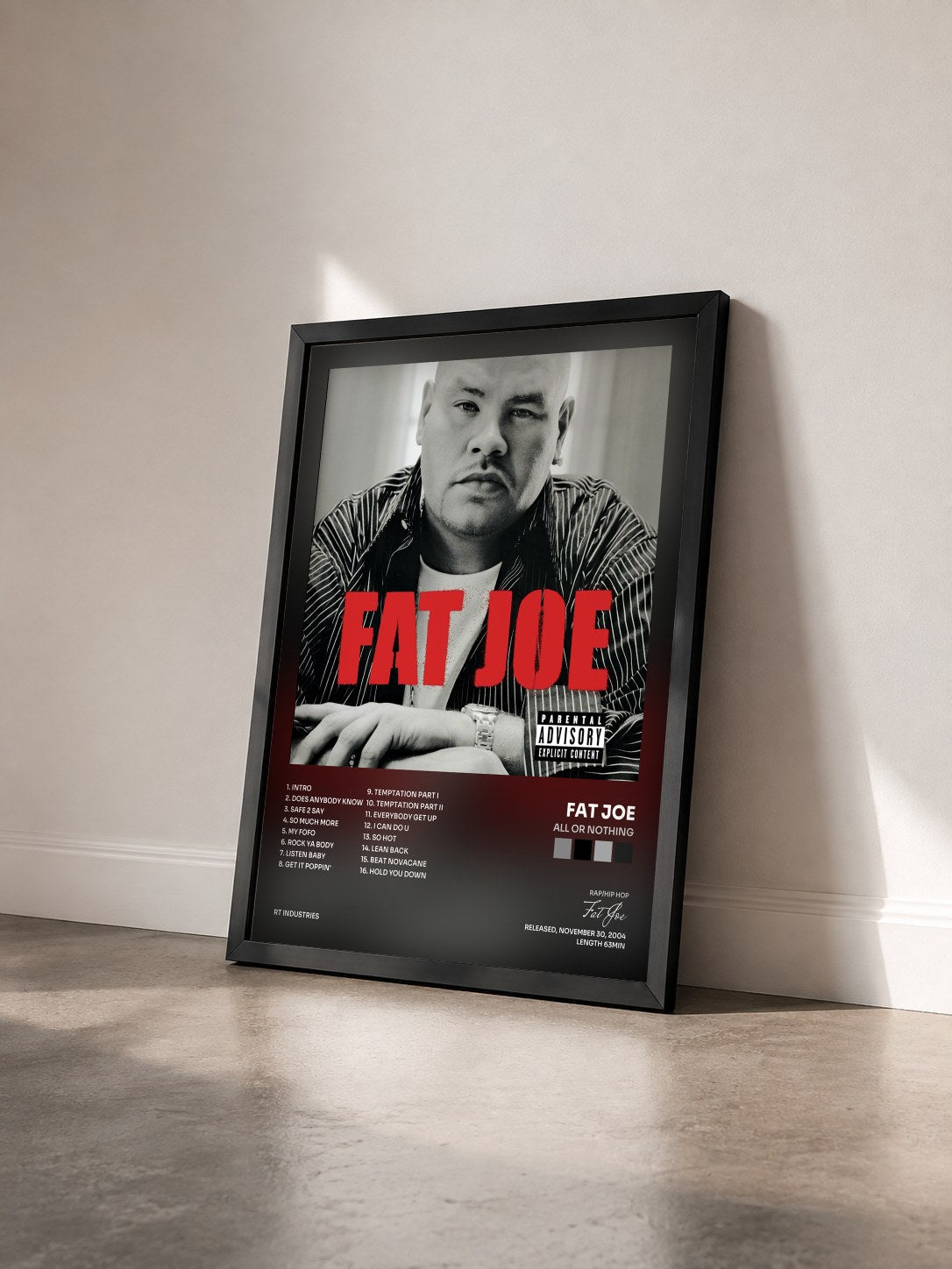 #noir Tableau de l'album All Or Nothing de Fat Joe vu de trois quarts, cadre noir