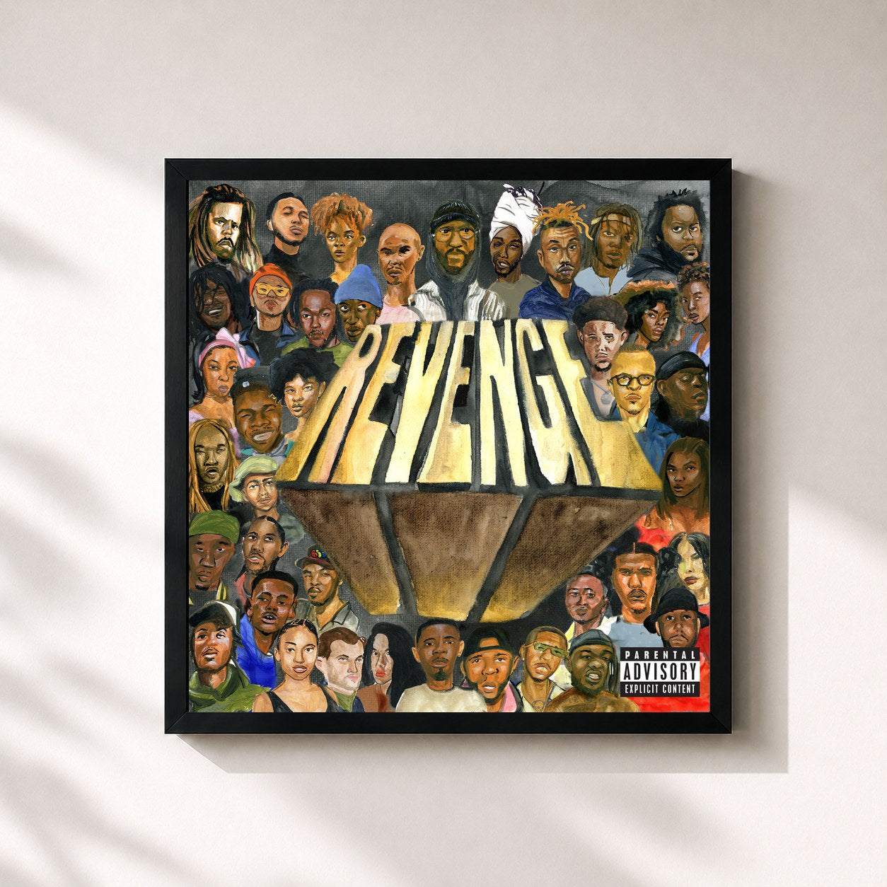 #noir Tableau carré de l'album Revenge Of The Dreamers III: Director's Cut de Dreamville, cadre noir 32x32 cm