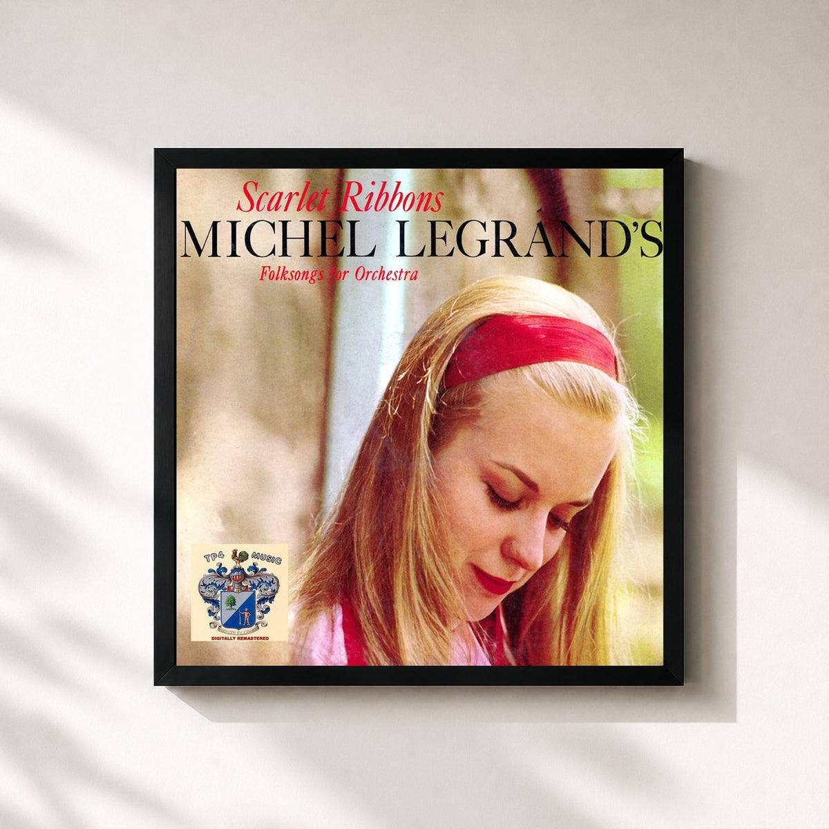 #noir Tableau carré de l'album Scarlet Ribbons de Michel Legrand, cadre noir 32x32 cm