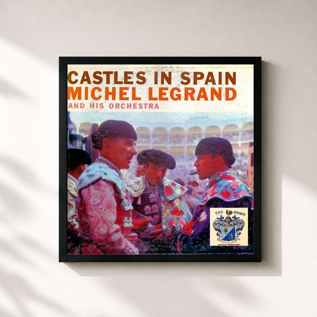 #noir Tableau carré de l'album Castles in Spain de Michel Legrand, cadre noir 32x32 cm