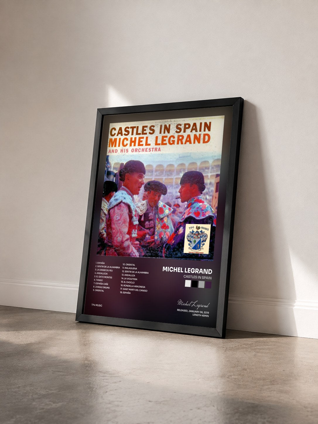 #noir Tableau de l'album Castles in Spain de Michel Legrand vu de trois quarts, cadre noir