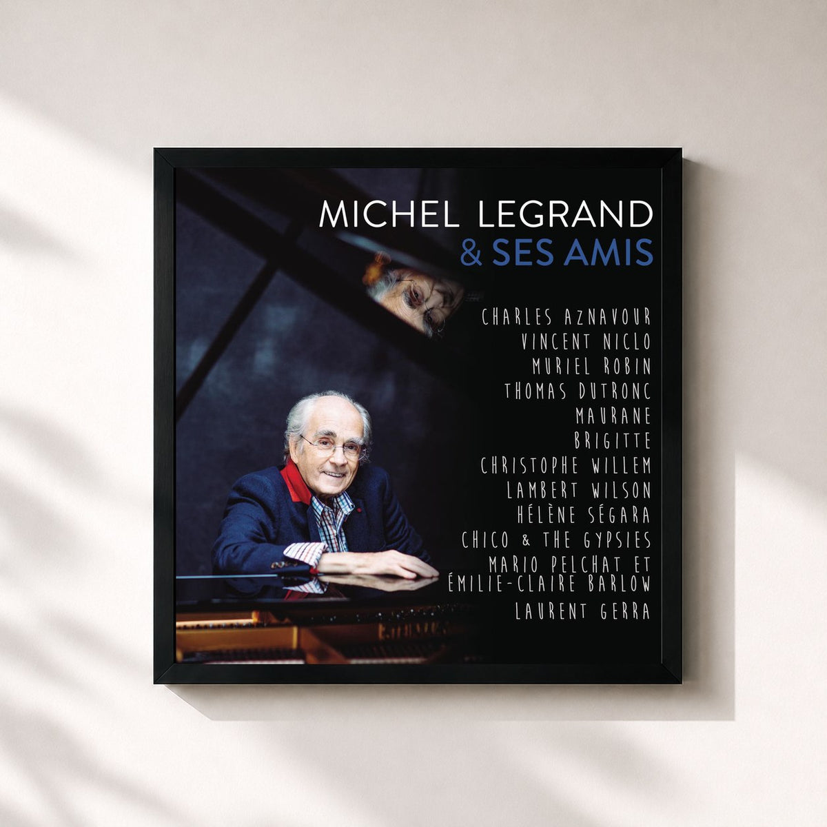 #noir Tableau carré de l'album Michel Legrand & ses amis de Michel Legrand, cadre noir 32x32 cm