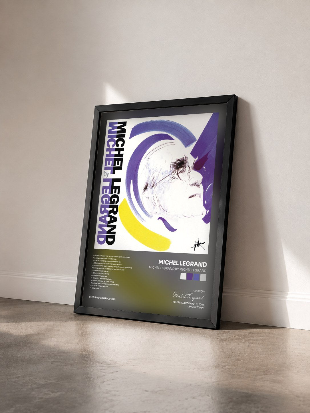 #noir Tableau de l'album Michel Legrand by Michel Legrand de Michel Legrand vu de trois quarts, cadre noir