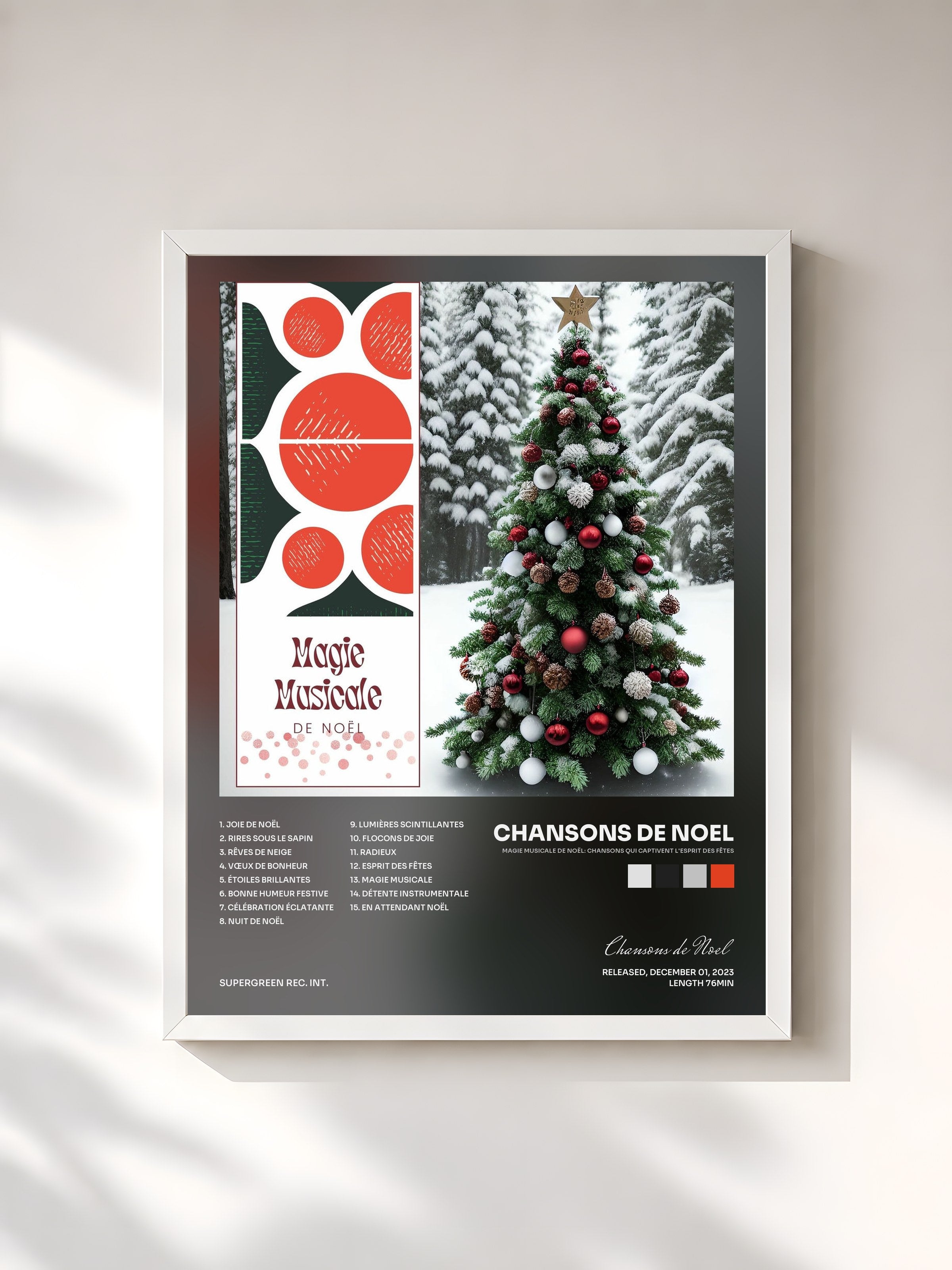 #blanc Tableau de l'album Magie Musicale de Noël: Chansons Qui Captivent l'Esprit des Fêtes de Chansons de Noel, cadre blanc, imprimé et encadré en France