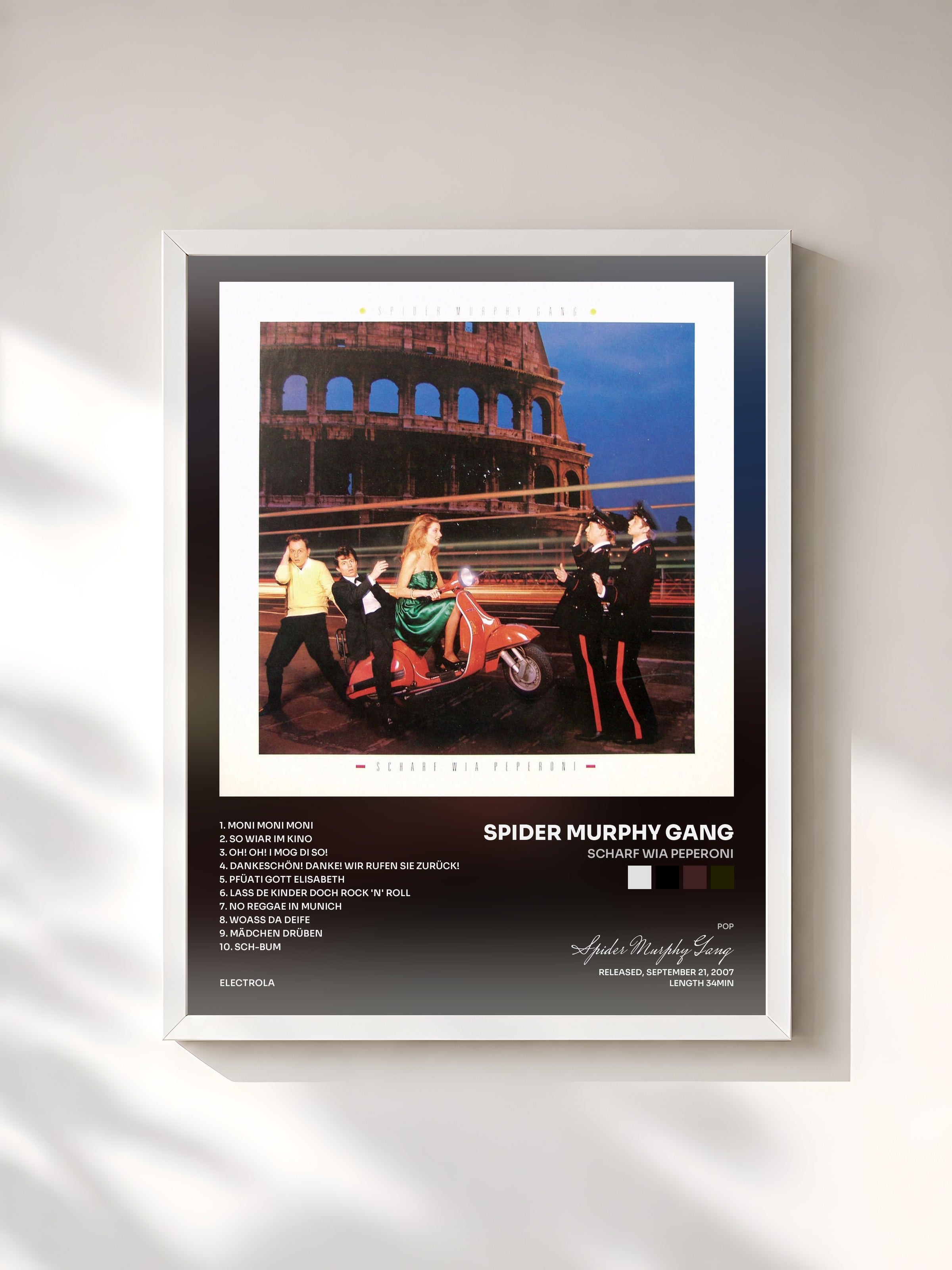 #blanc Tableau de l'album Scharf Wia Peperoni de Spider Murphy Gang, cadre blanc, imprimé et encadré en France