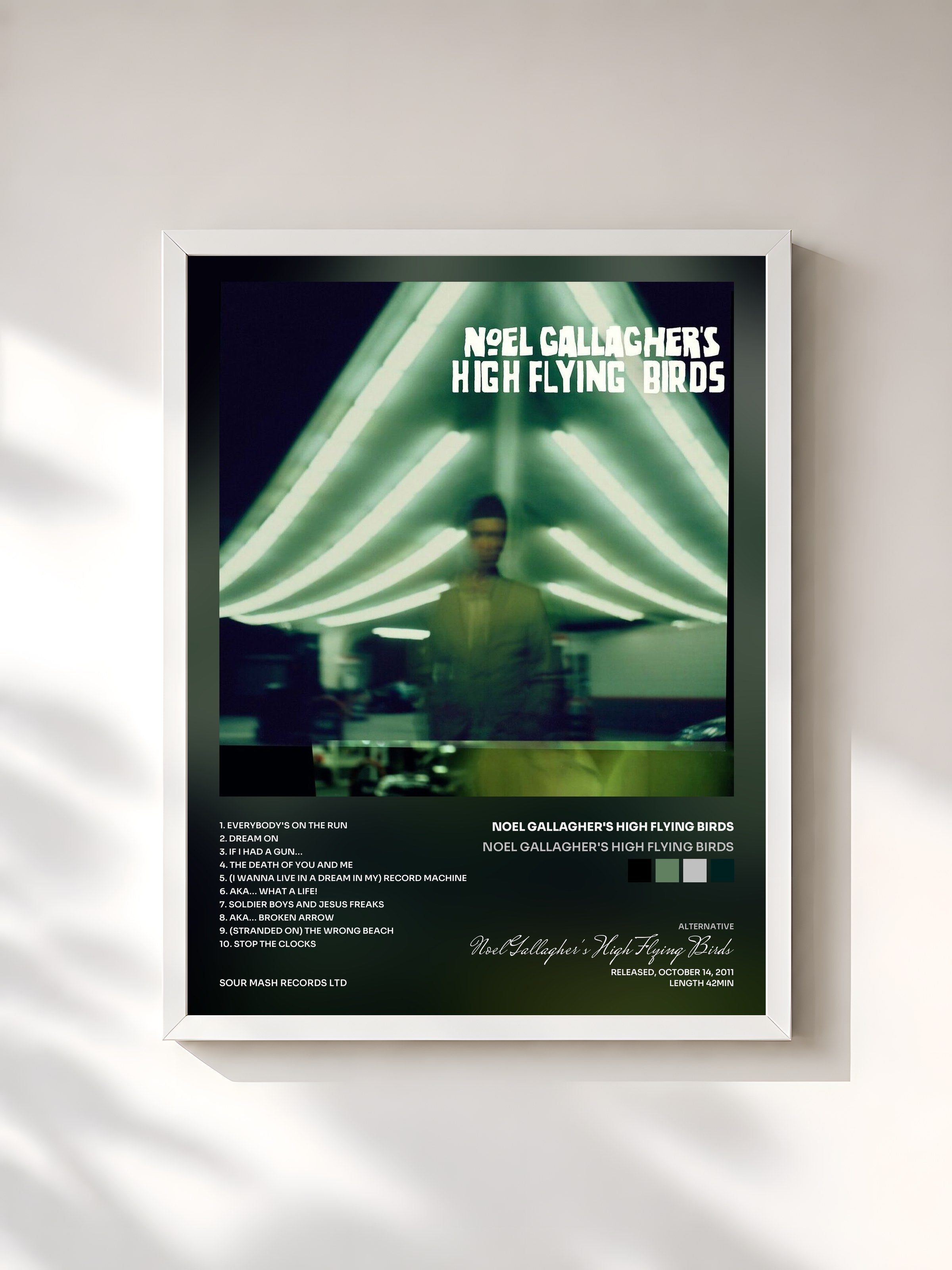 #blanc Tableau de l'album Noel Gallagher's High Flying Birds de Noel Gallagher's High Flying Birds, cadre blanc, imprimé et encadré en France