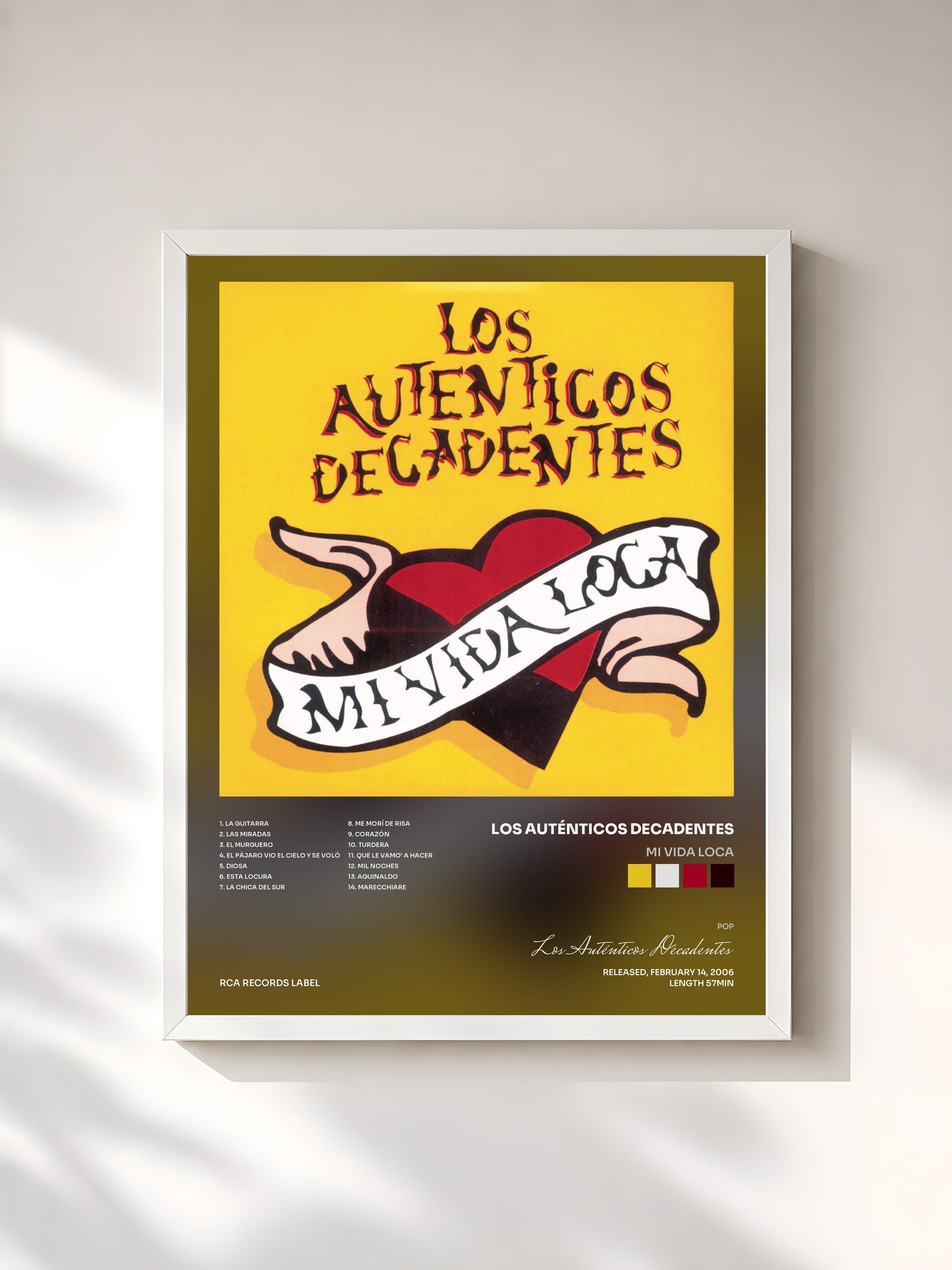 #blanc Tableau de l'album Mi Vida Loca de Los Auténticos Decadentes, cadre blanc, imprimé et encadré en France
