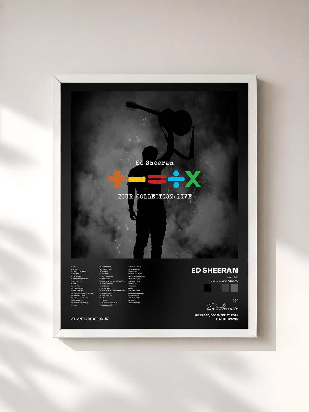 #blanc Tableau de l'album +-=÷× (Tour Collection: Live) de Ed Sheeran, cadre blanc, imprimé et encadré en France
