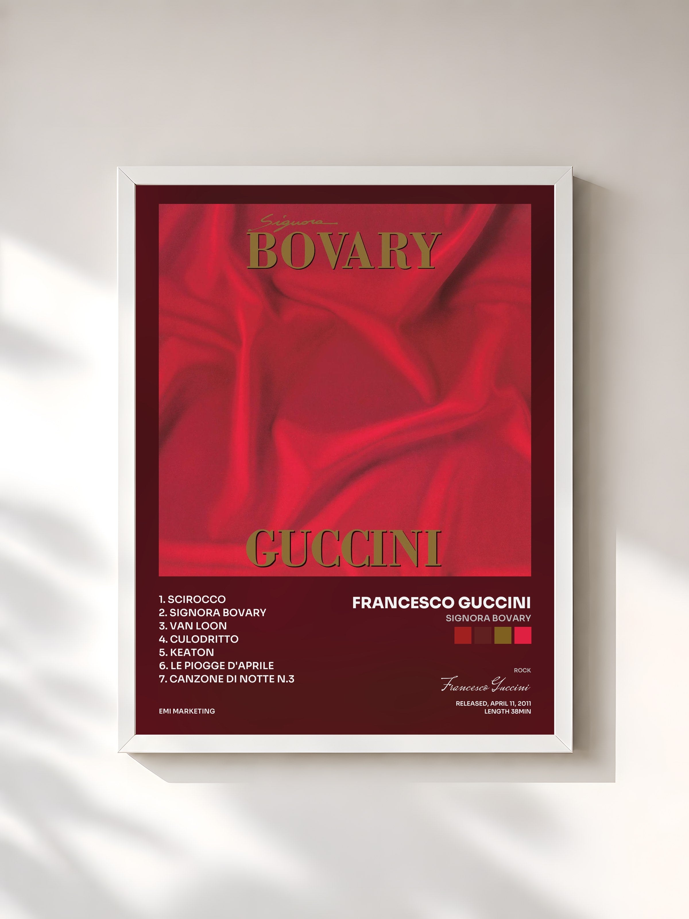 #blanc Tableau de l'album Signora Bovary de Francesco Guccini, cadre blanc, imprimé et encadré en France