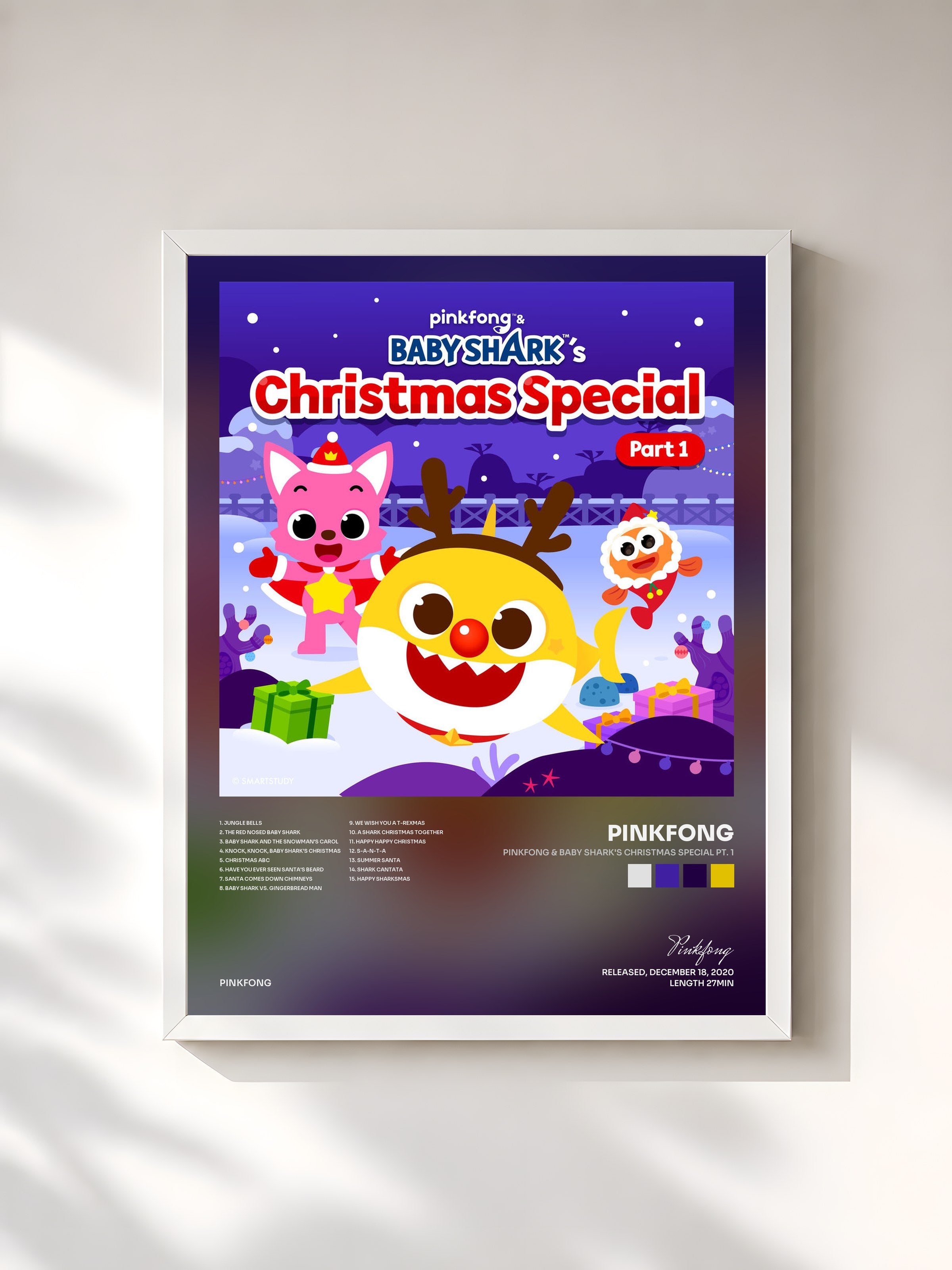 #blanc Tableau de l'album Pinkfong & Baby Shark's Christmas Special Pt. 1 de Pinkfong, cadre blanc, imprimé et encadré en France