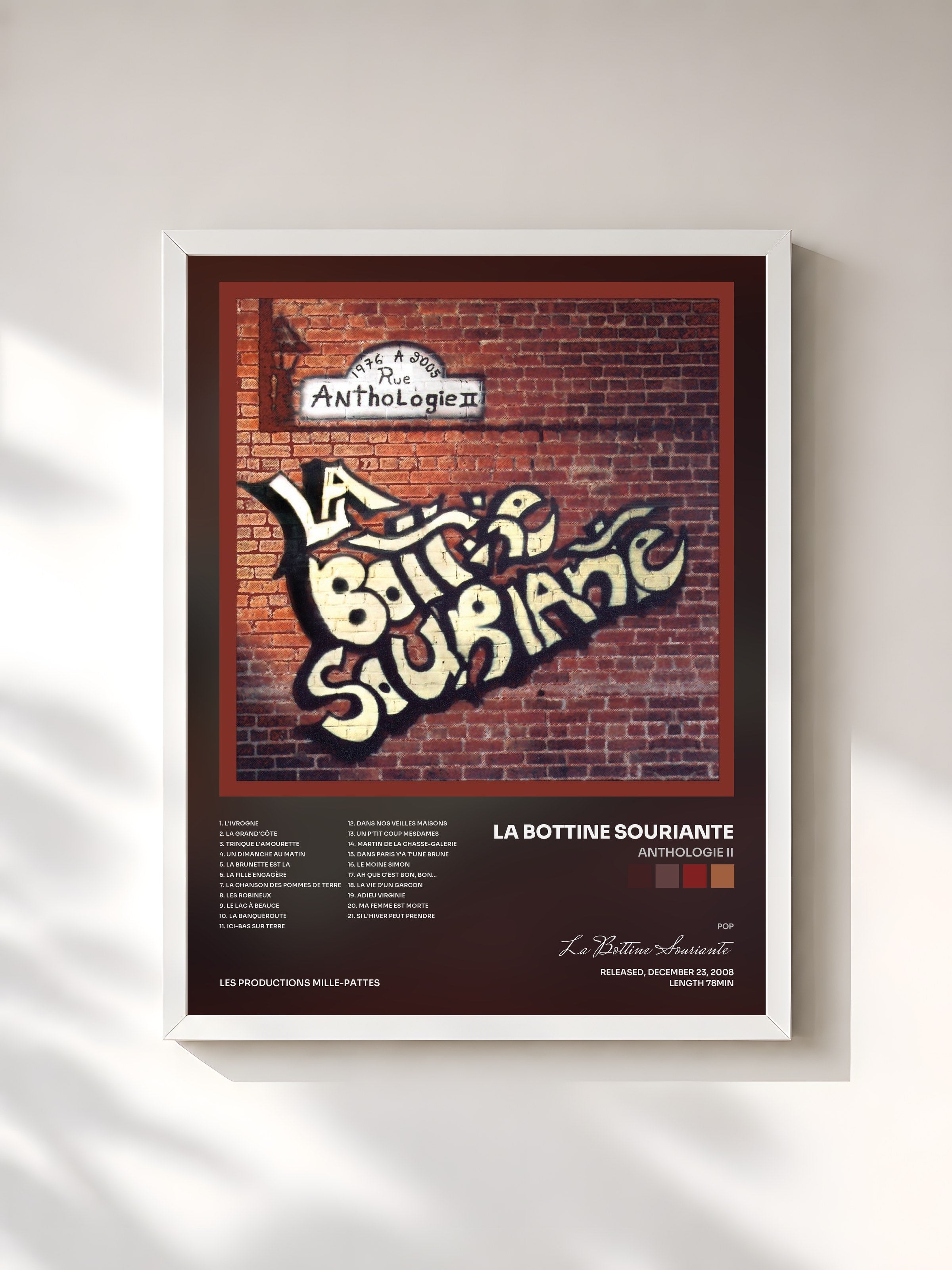 #blanc Tableau de l'album Anthologie II de La Bottine Souriante, cadre blanc, imprimé et encadré en France
