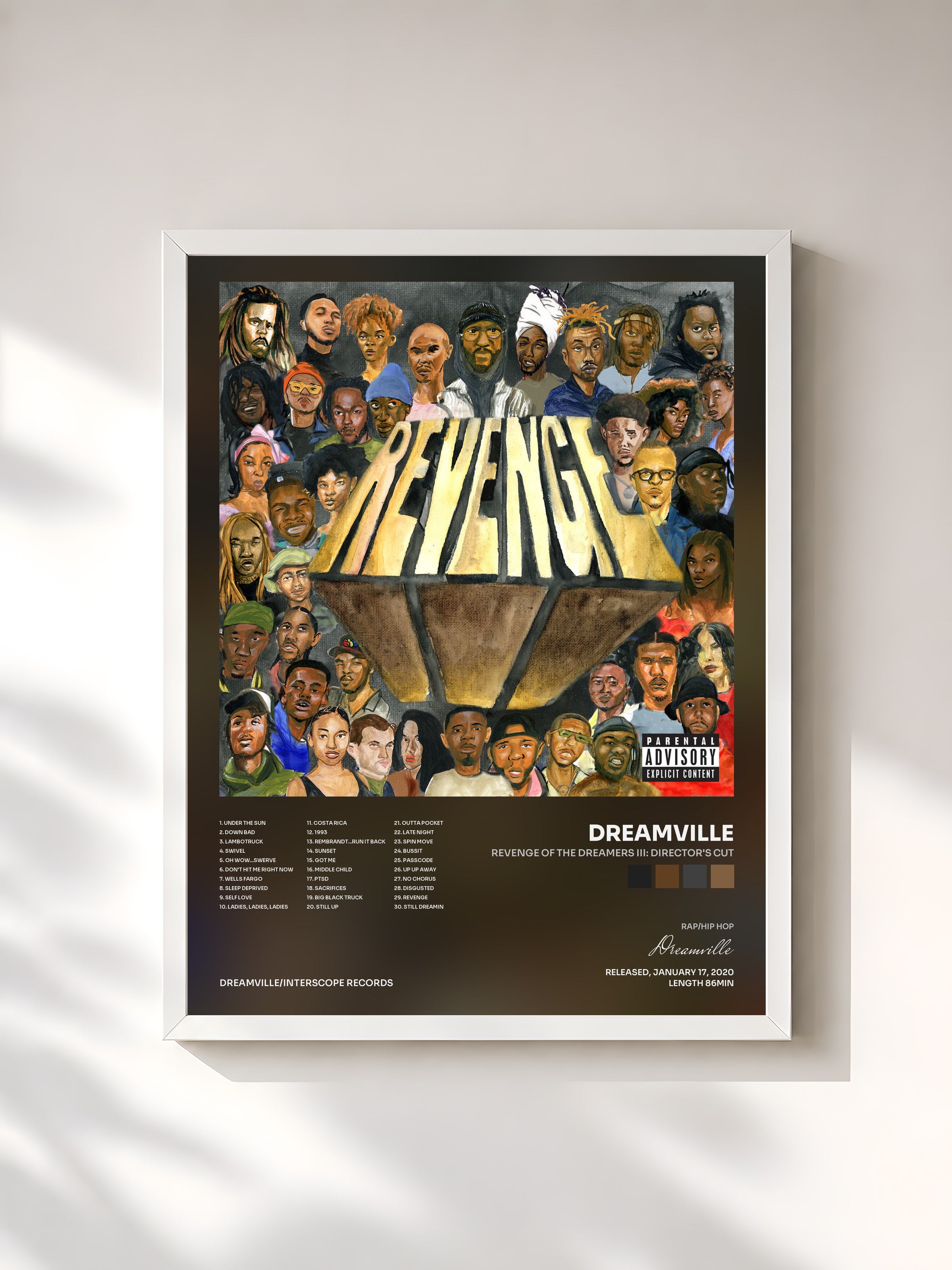 #blanc Tableau de l'album Revenge Of The Dreamers III: Director's Cut de Dreamville, cadre blanc, imprimé et encadré en France