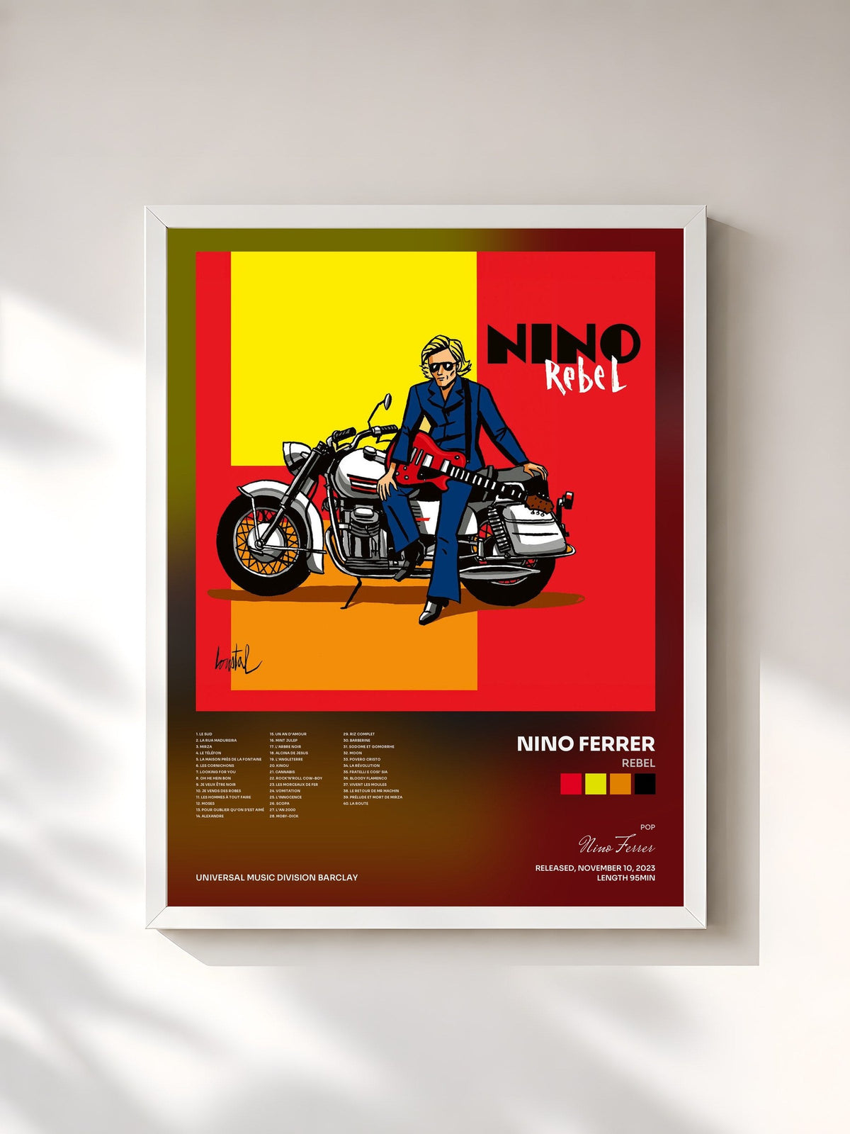 #blanc Tableau de l'album Rebel de Nino Ferrer, cadre blanc, imprimé et encadré en France