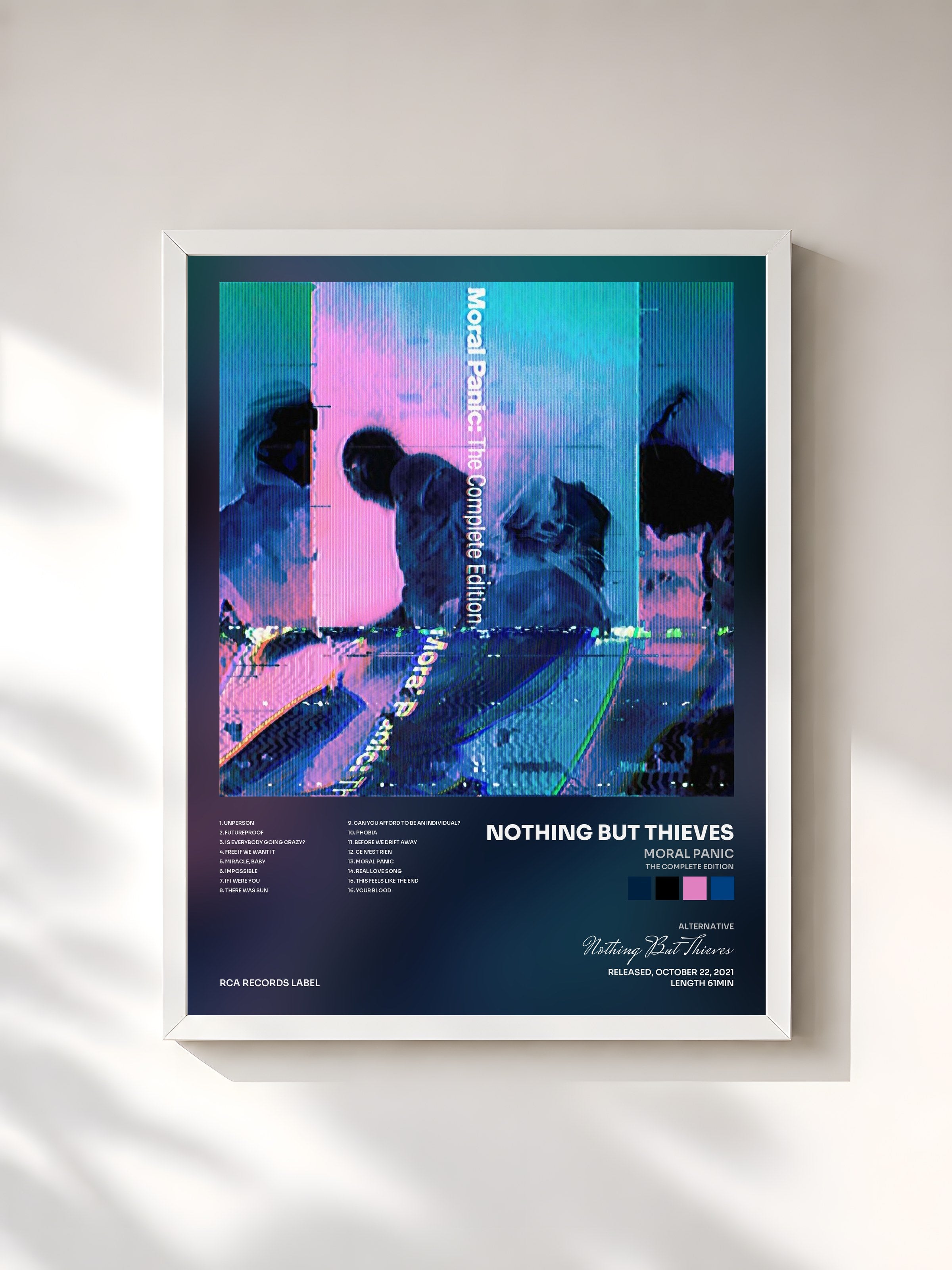#blanc Tableau de l'album Moral Panic (The Complete Edition) de Nothing But Thieves, cadre blanc, imprimé et encadré en France
