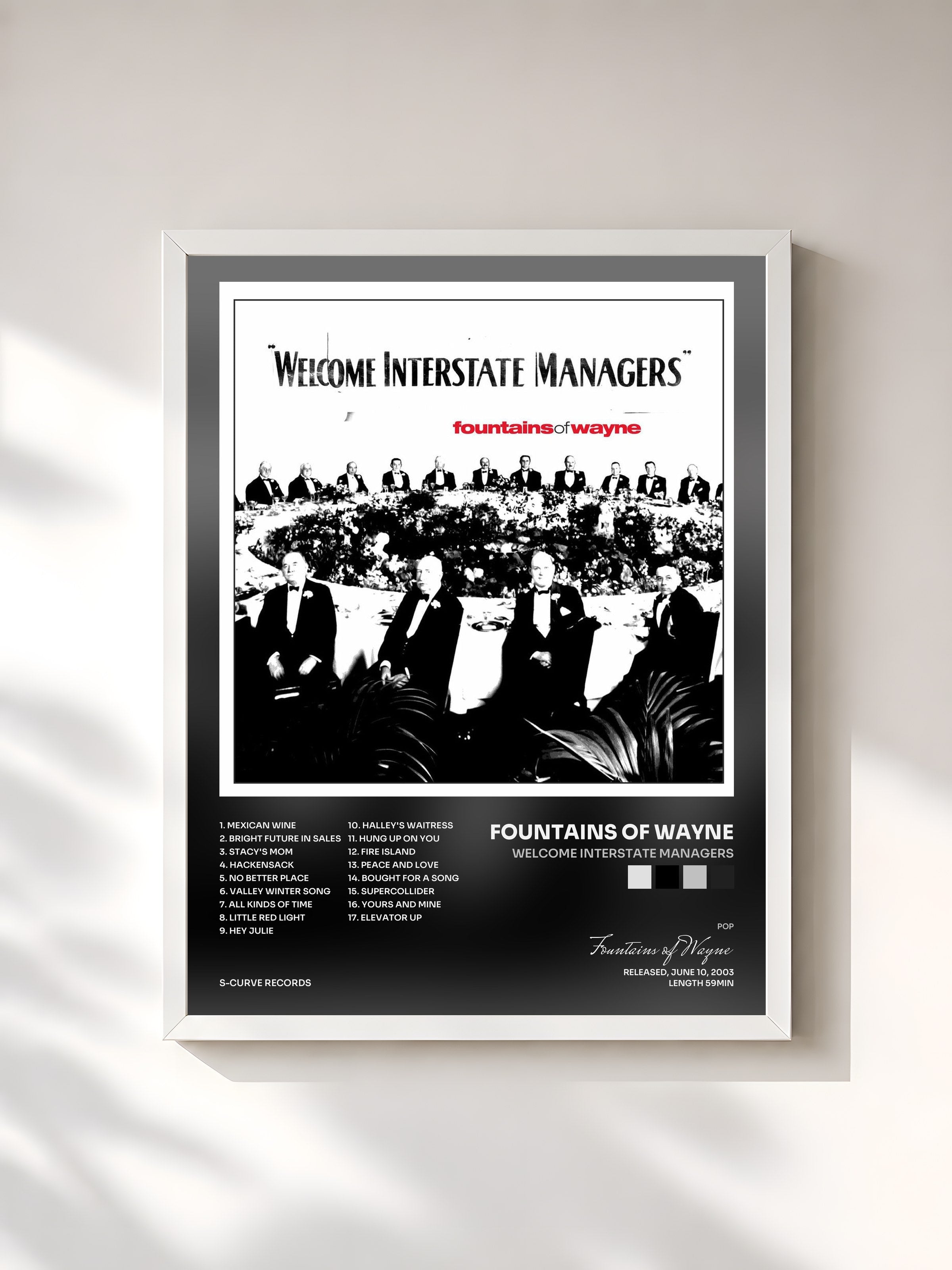 #blanc Tableau de l'album Welcome Interstate Managers de Fountains of Wayne, cadre blanc, imprimé et encadré en France