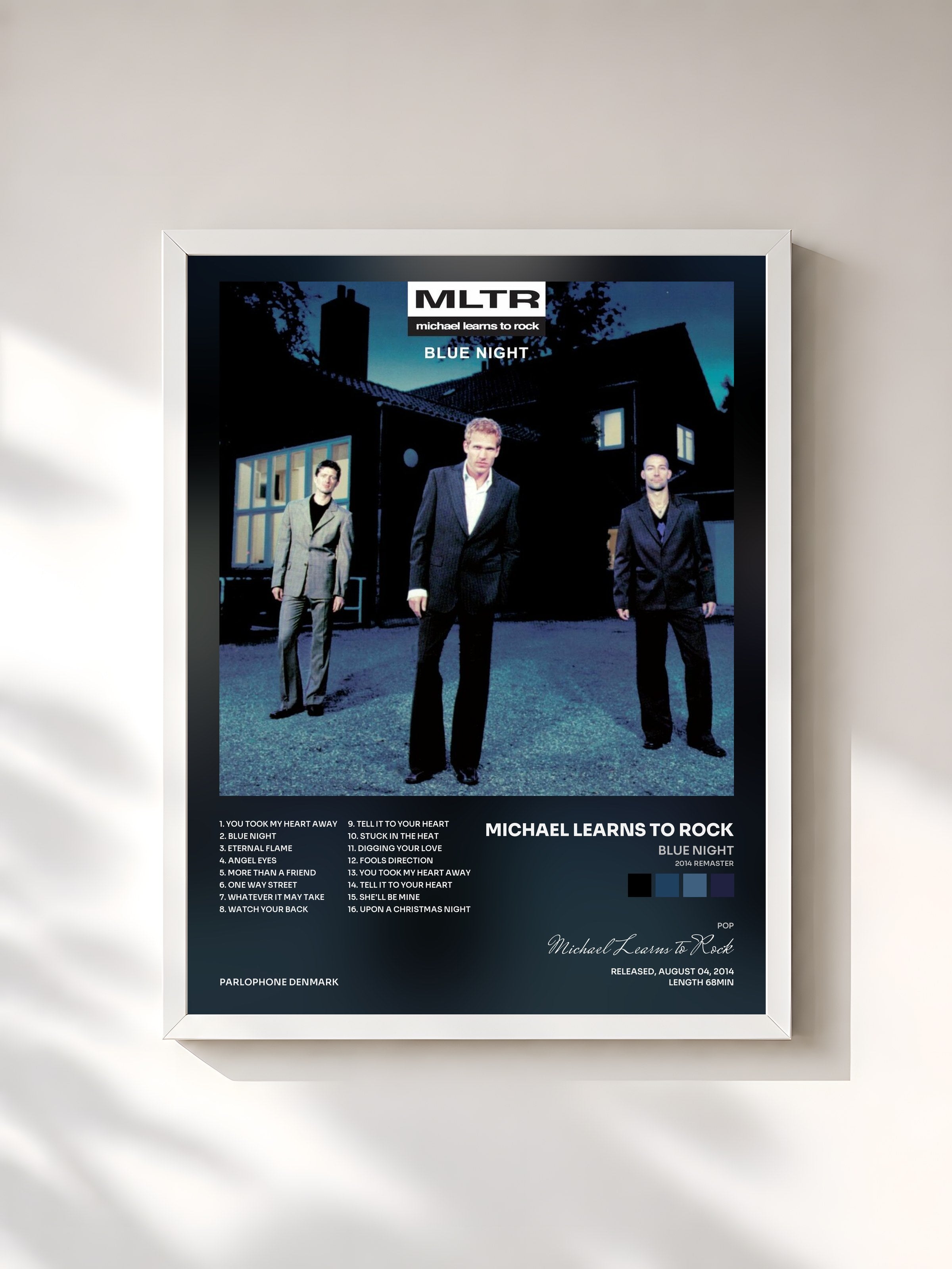#blanc Tableau de l'album Blue Night (2014 Remaster) de Michael Learns to Rock, cadre blanc, imprimé et encadré en France