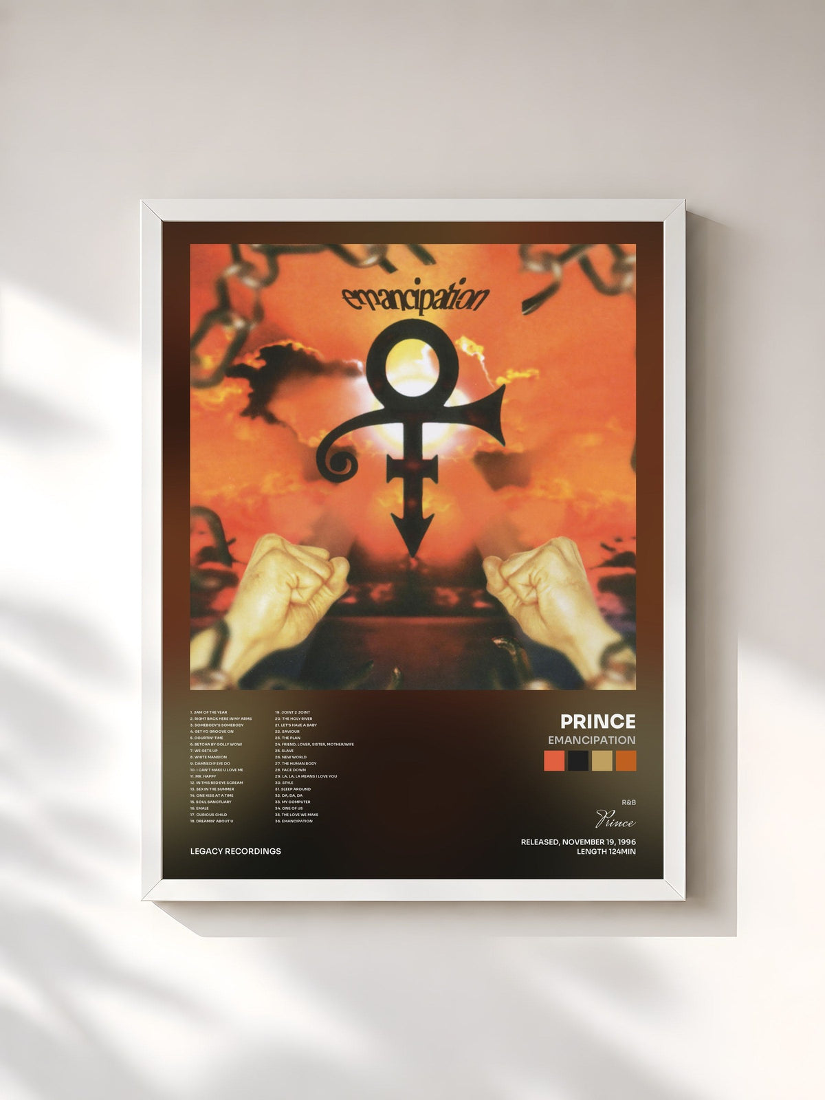 #blanc Tableau de l'album Emancipation de Prince, cadre blanc, imprimé et encadré en France