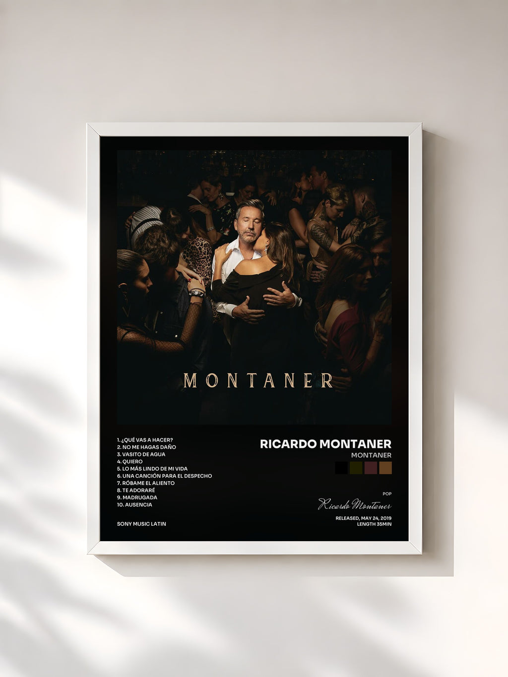 #blanc Tableau de l'album Montaner de Ricardo Montaner, cadre blanc, imprimé et encadré en France