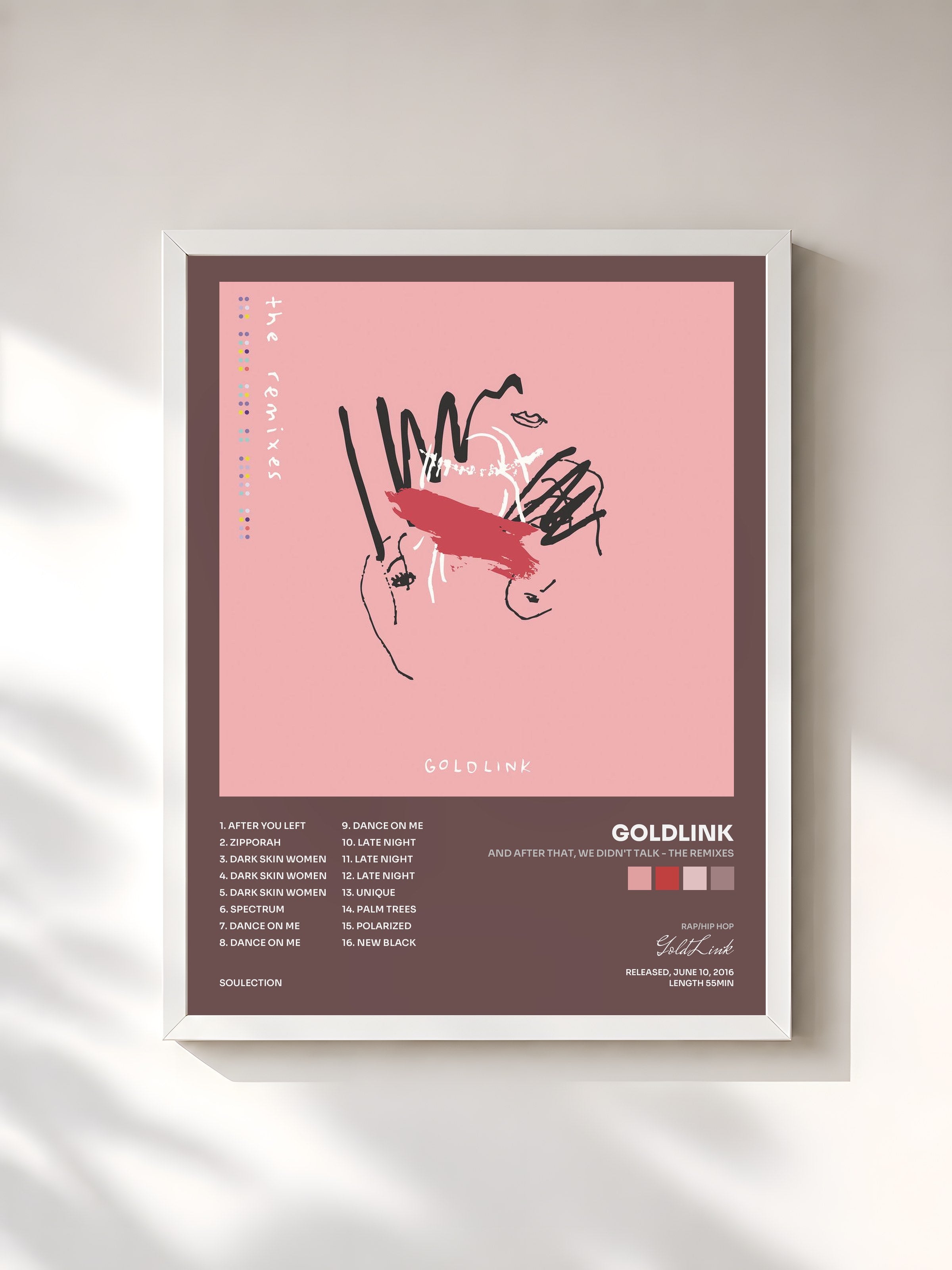 #blanc Tableau de l'album And After That, We Didn't Talk - The Remixes de GoldLink, cadre blanc, imprimé et encadré en France