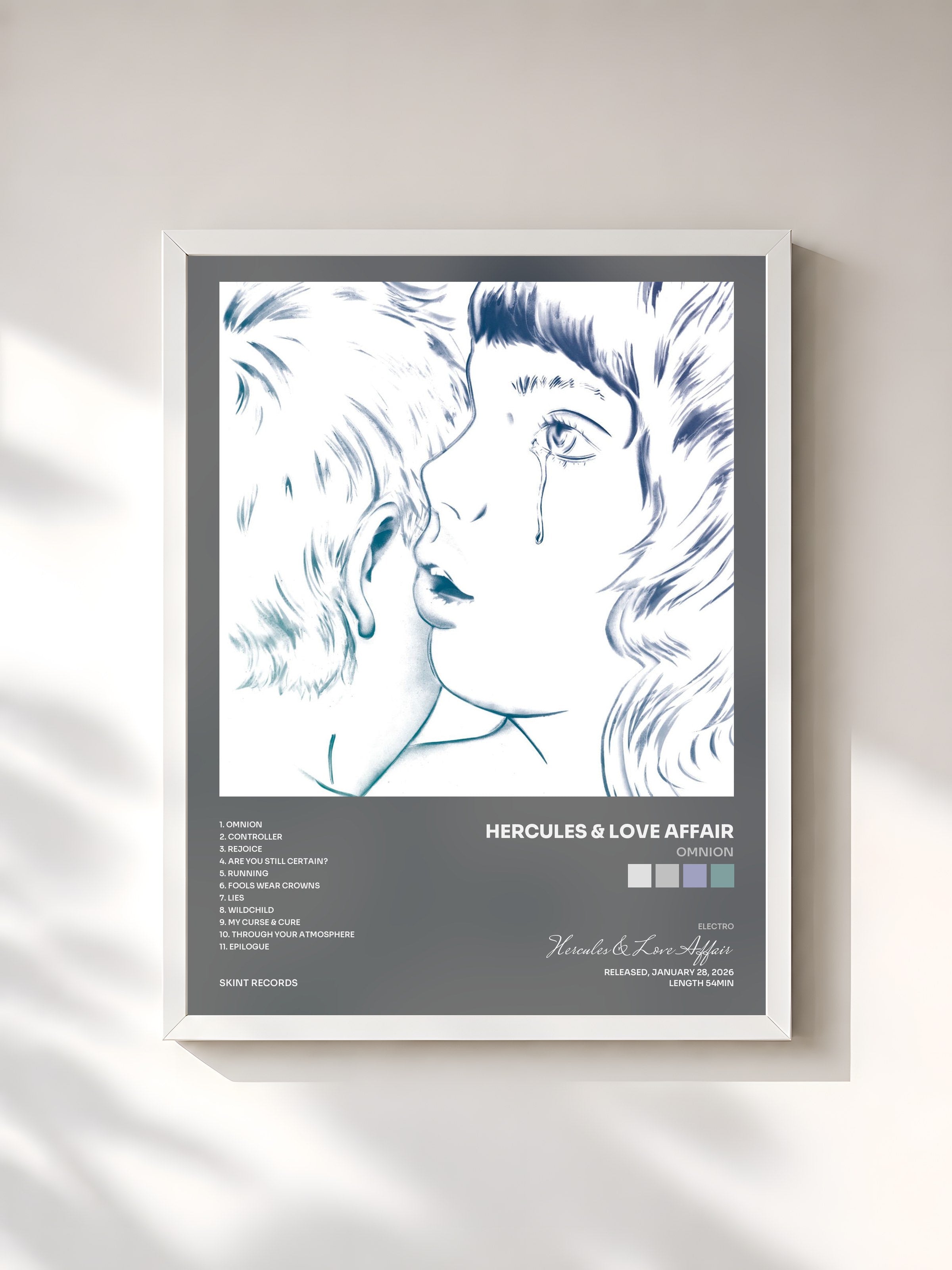 #blanc Tableau de l'album Omnion de Hercules & Love Affair, cadre blanc, imprimé et encadré en France