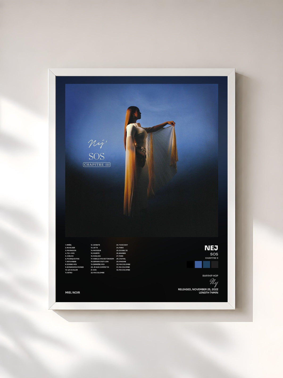 #blanc Tableau de l'album SOS (Chapitre 3) de Nej, cadre blanc, imprimé et encadré en France