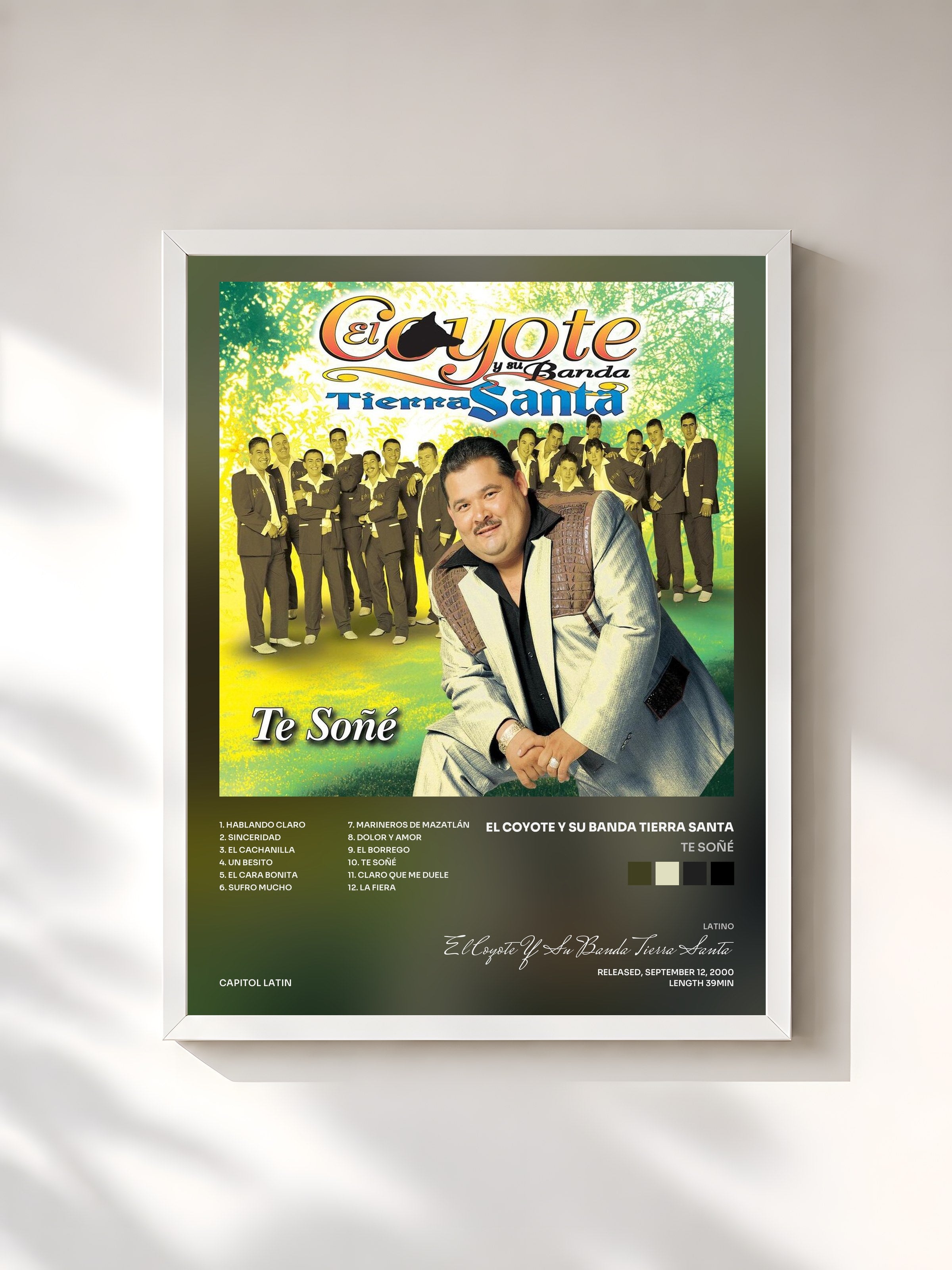 #blanc Tableau de l'album Te Soñé de El Coyote Y Su Banda Tierra Santa, cadre blanc, imprimé et encadré en France