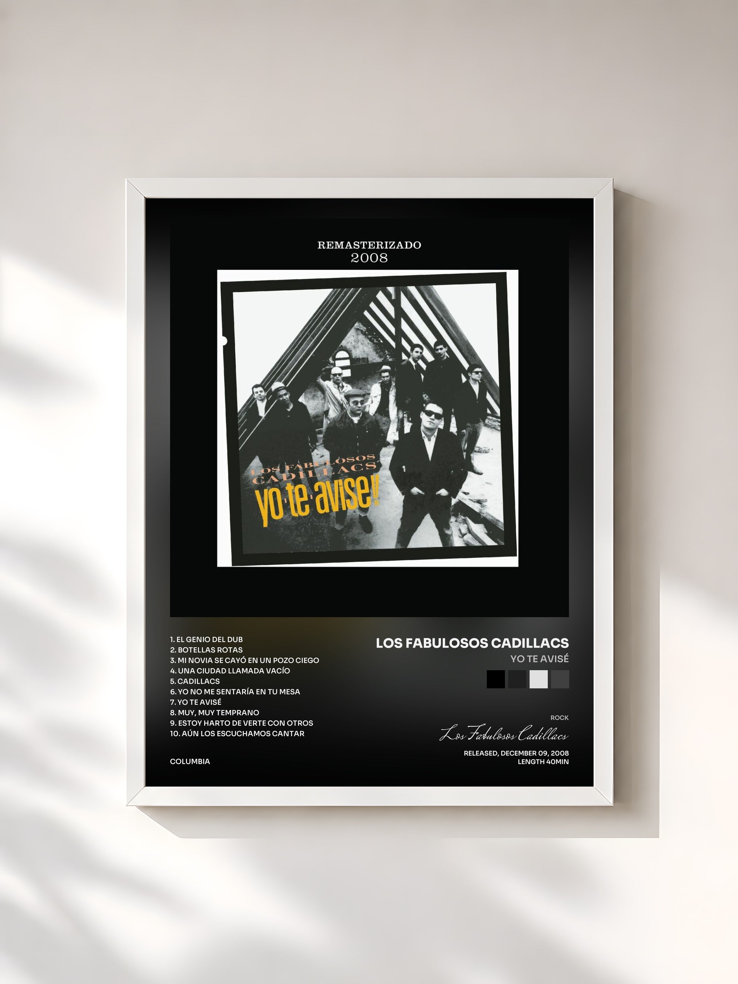 #blanc Tableau de l'album Yo Te Avisé de Los Fabulosos Cadillacs, cadre blanc, imprimé et encadré en France