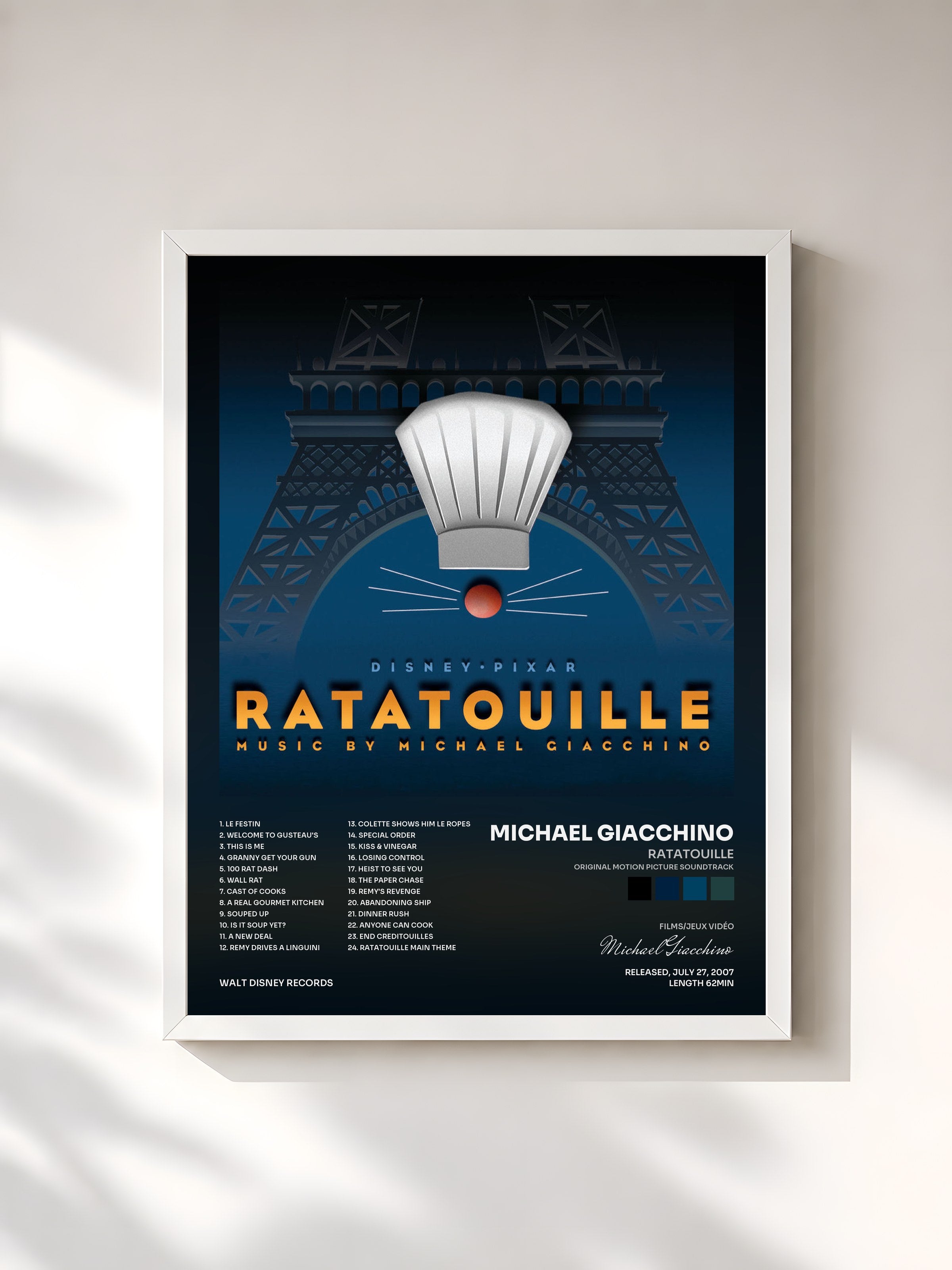 #blanc Tableau de l'album Ratatouille (Original Motion Picture Soundtrack) de Michael Giacchino, cadre blanc, imprimé et encadré en France