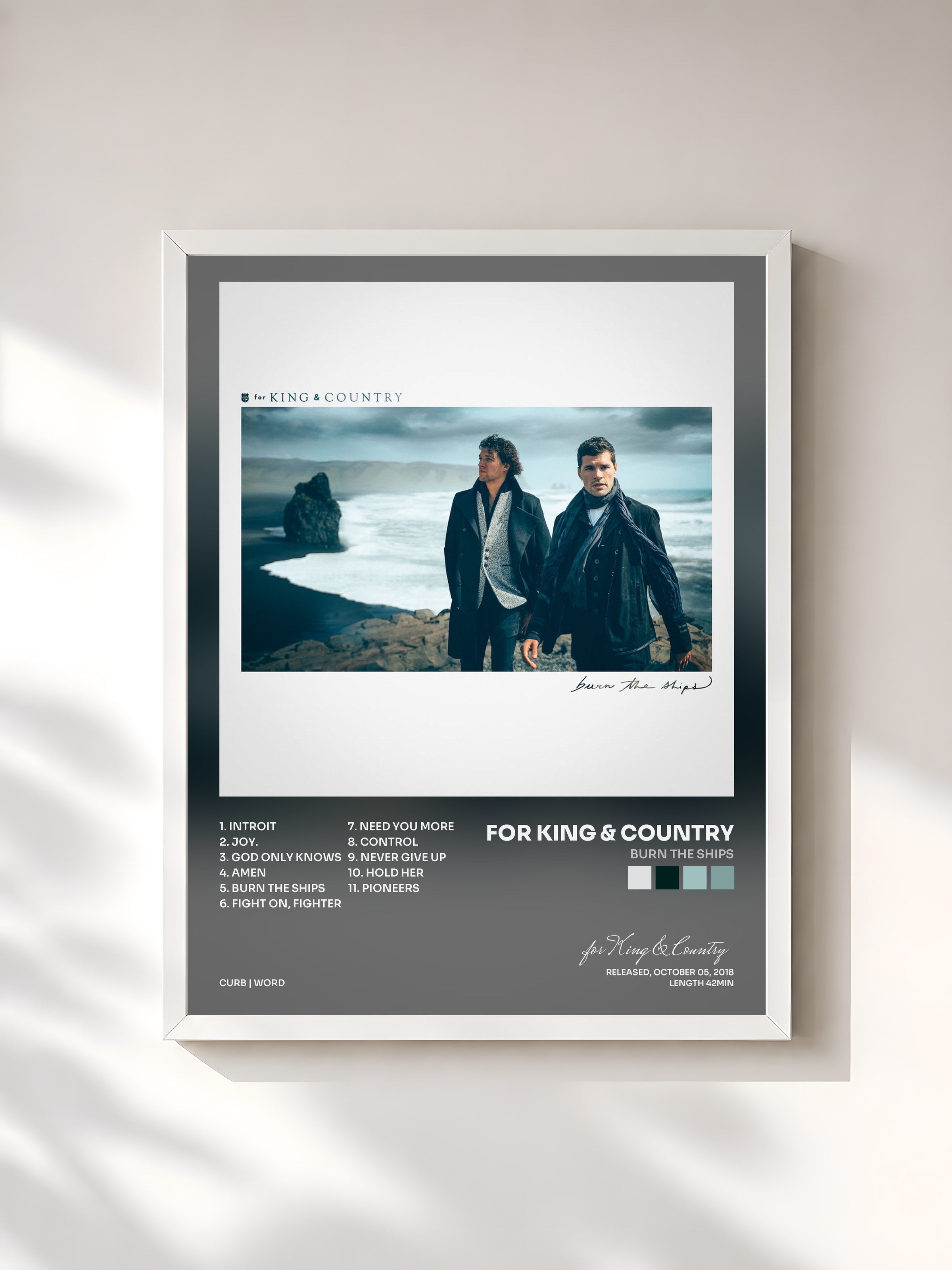 #blanc Tableau de l'album Burn The Ships de for King & Country, cadre blanc, imprimé et encadré en France