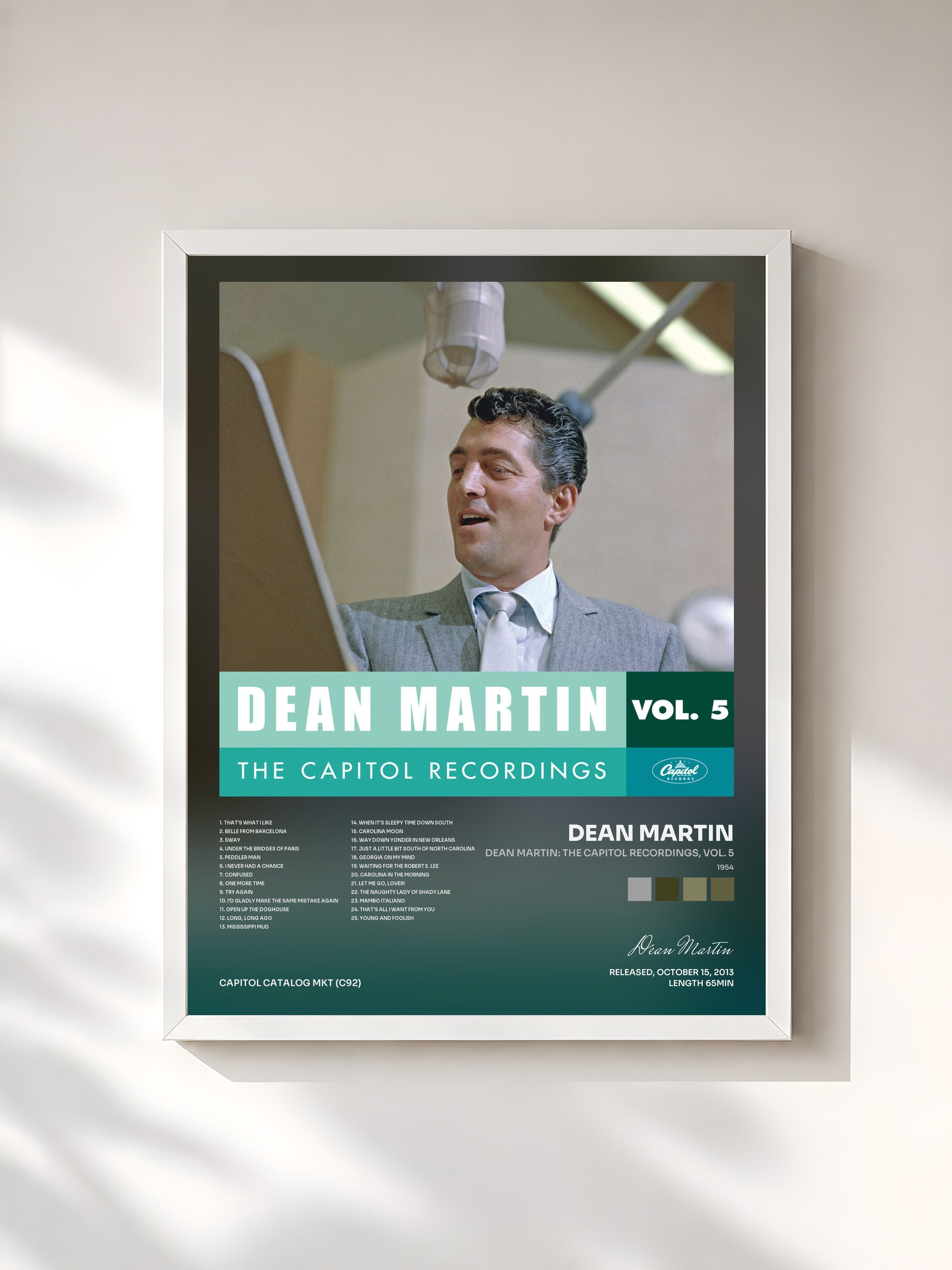 #blanc Tableau de l'album Dean Martin: The Capitol Recordings, Vol. 5 (1954) de Dean Martin, cadre blanc, imprimé et encadré en France