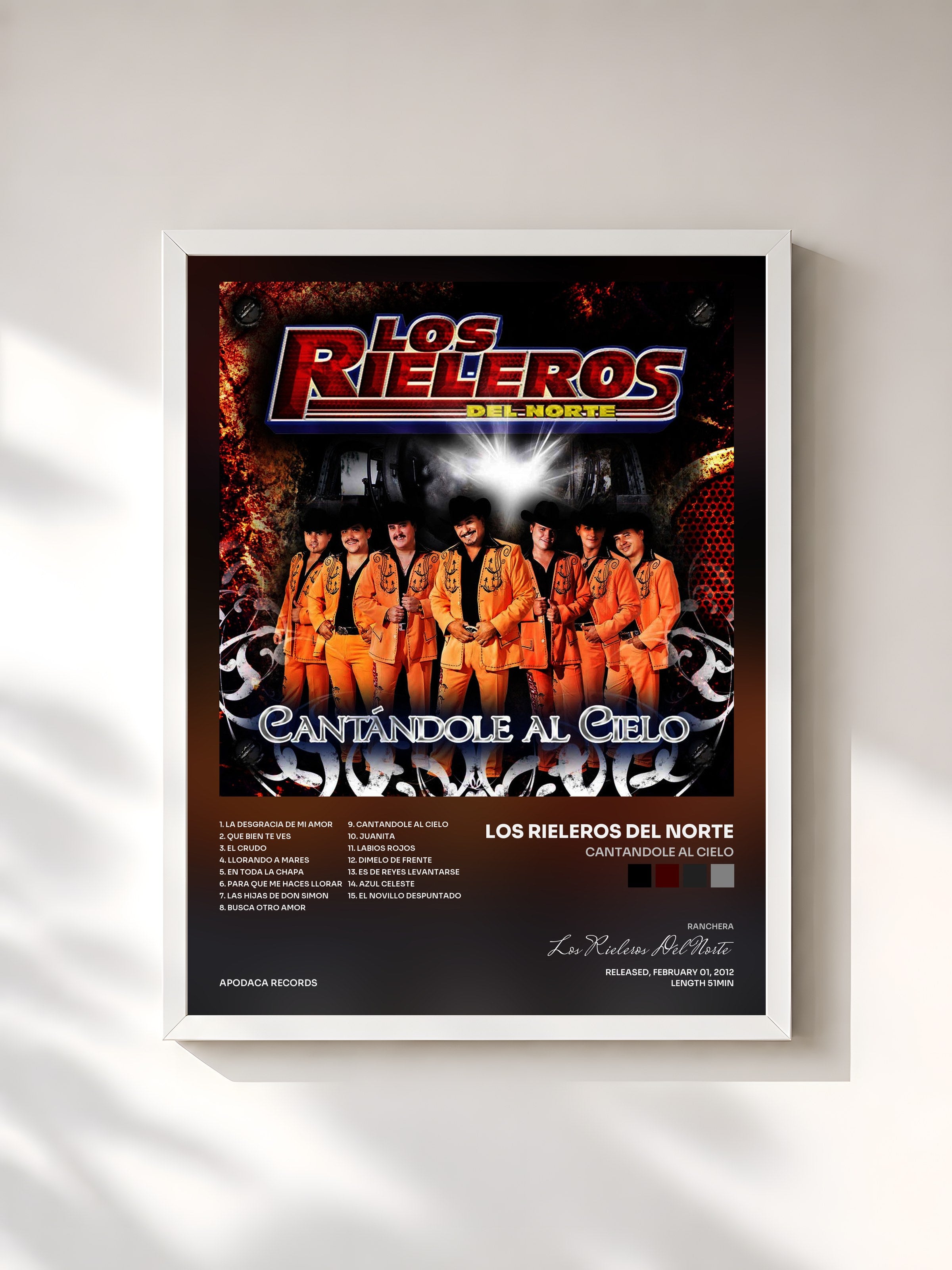 #blanc Tableau de l'album Cantandole al Cielo de Los Rieleros Del Norte, cadre blanc, imprimé et encadré en France