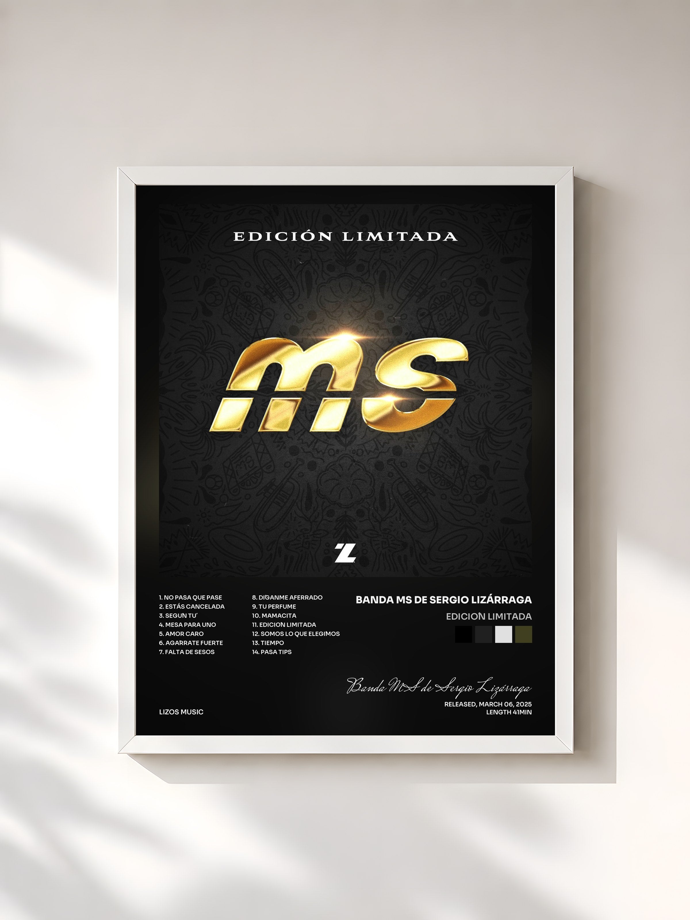 #blanc Tableau de l'album Edición Limitada de Banda MS de Sergio Lizárraga, cadre blanc, imprimé et encadré en France