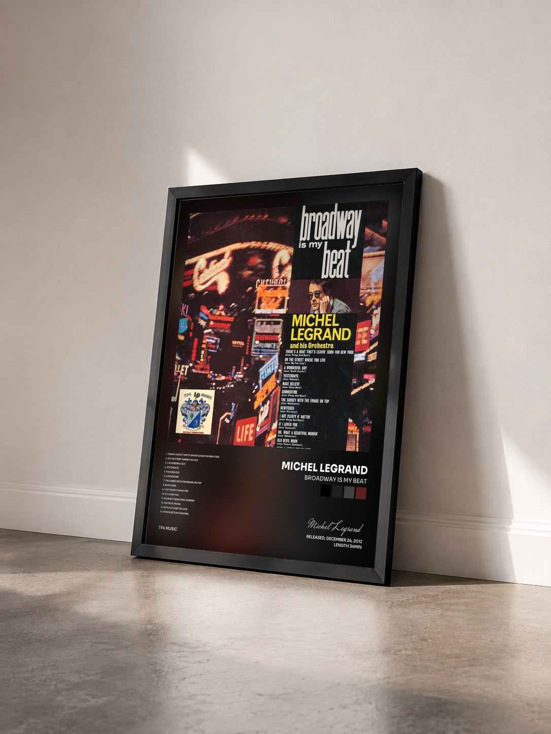 #noir Tableau de l'album Broadway Is My Beat de Michel Legrand vu de trois quarts, cadre noir