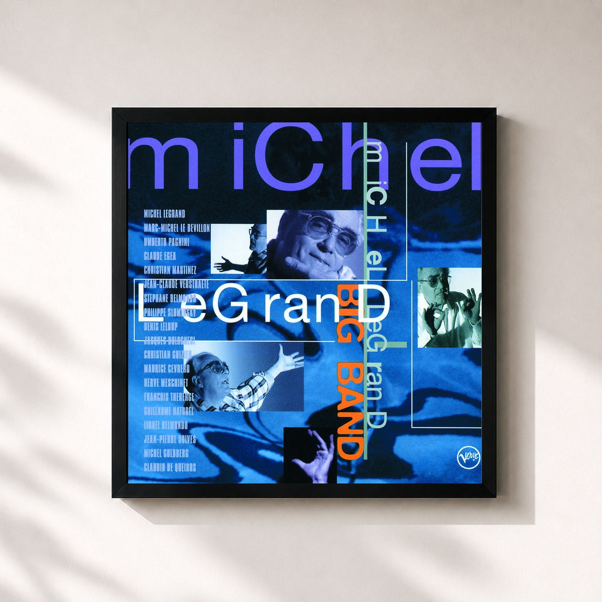 #noir Tableau carré de l'album Big Band de Michel Legrand, cadre noir 32x32 cm