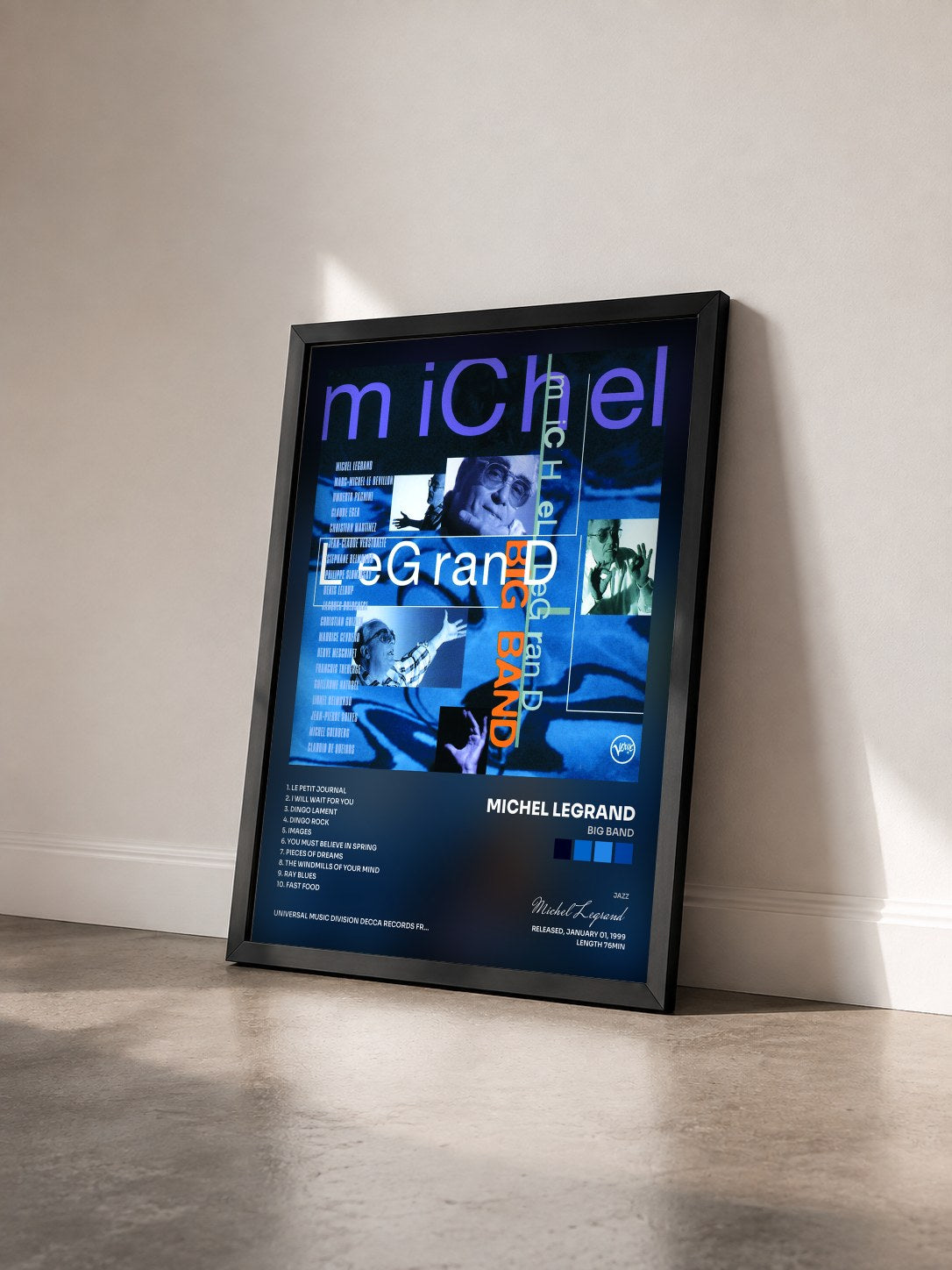 #noir Tableau de l'album Big Band de Michel Legrand vu de trois quarts, cadre noir