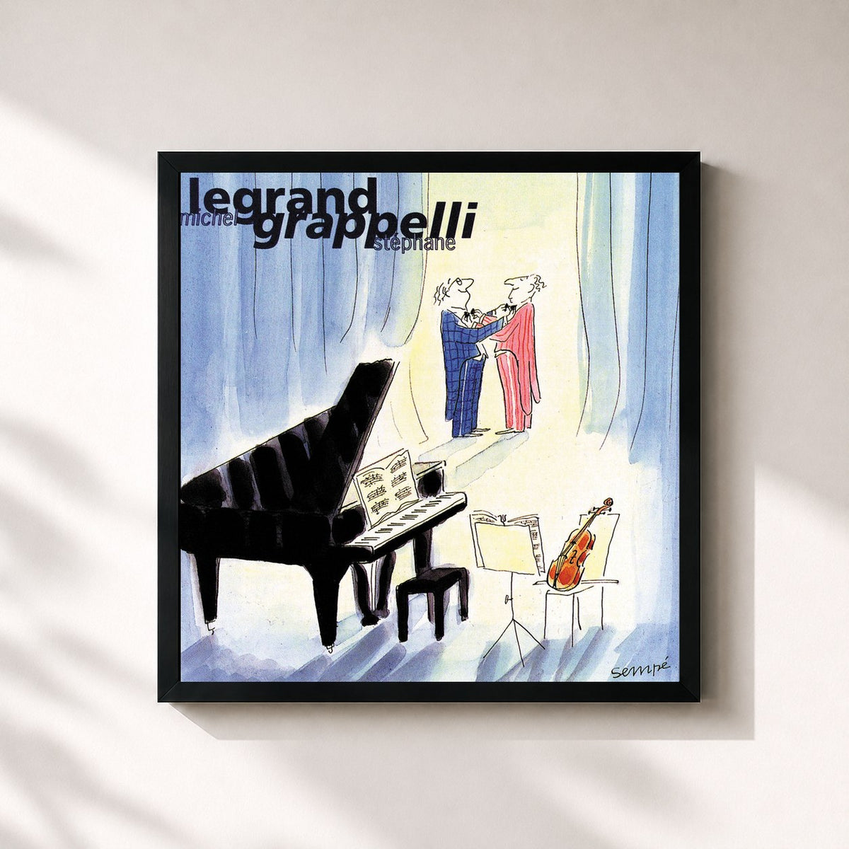 #noir Tableau carré de l'album Michel Legrand / Stephane Grappelli de Michel Legrand, cadre noir 32x32 cm