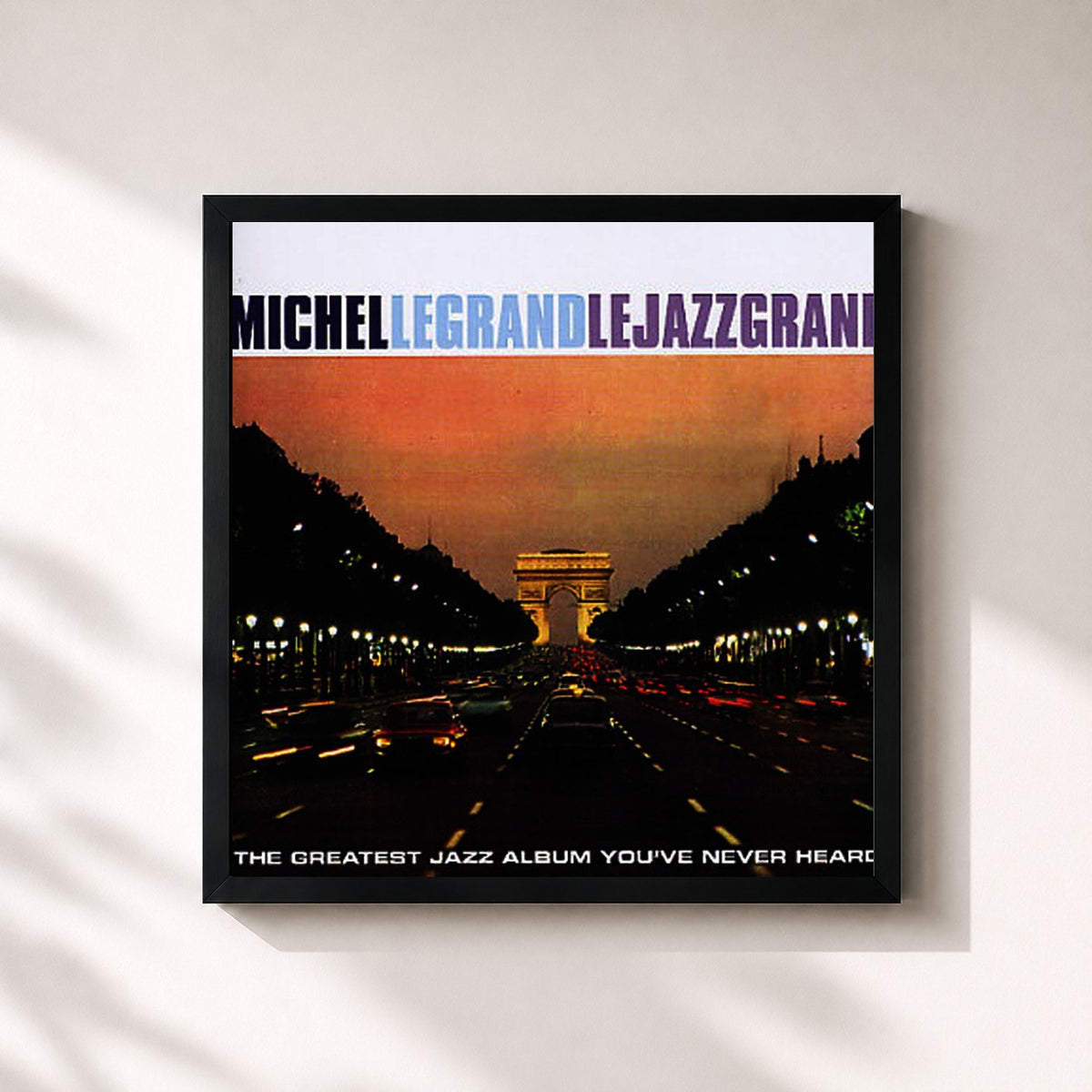 #noir Tableau carré de l'album Le Jazz Grand de Michel Legrand, cadre noir 32x32 cm
