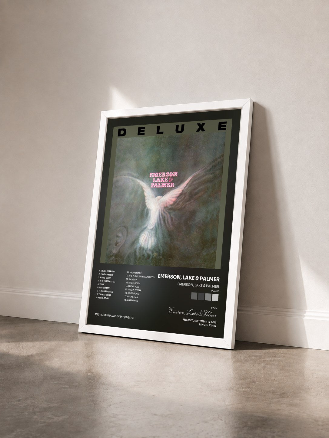 #blanc Tableau de l'album Emerson, Lake & Palmer (Deluxe) de Emerson, Lake & Palmer vu de trois quarts, cadre blanc