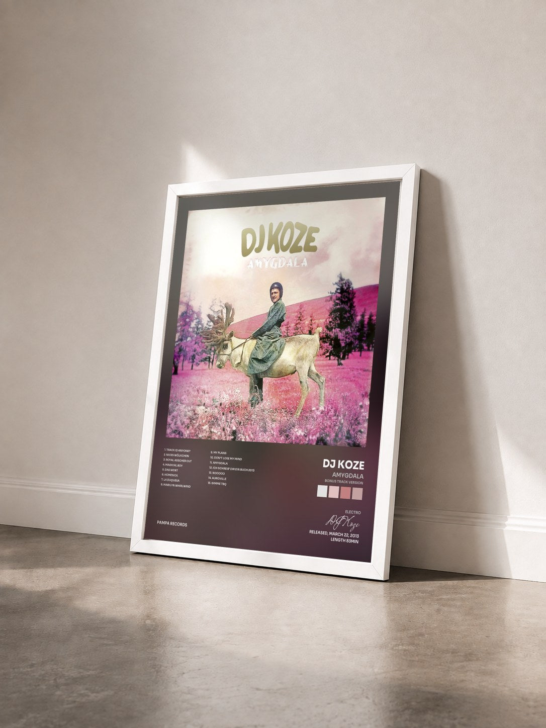 #blanc Amygdala (Bonus Track Version) by DJ Koze as a framed art print seen at an angle, white frame