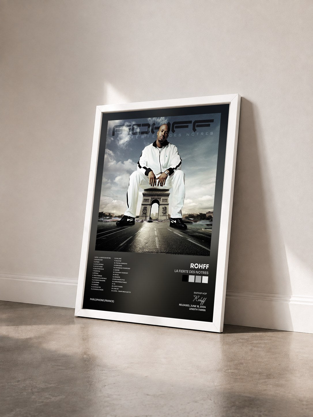 #blanc Tableau de l'album la fierte des notres de Rohff vu de trois quarts, cadre blanc