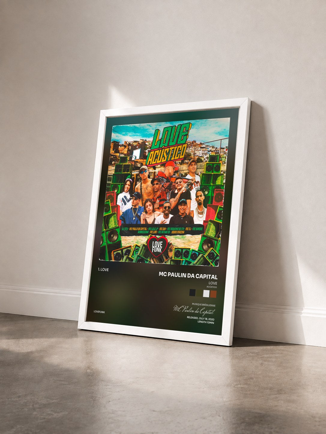 #blanc Tableau de l'album Love (Acústico) de MC Paulin da Capital vu de trois quarts, cadre blanc