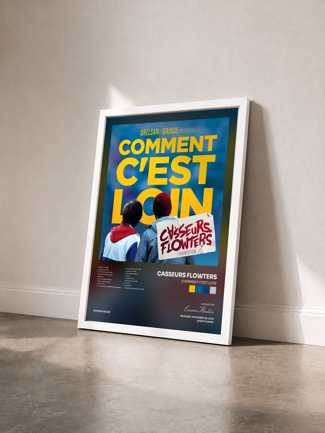 #blanc Comment c'est loin by Casseurs Flowters as a framed art print seen at an angle, white frame