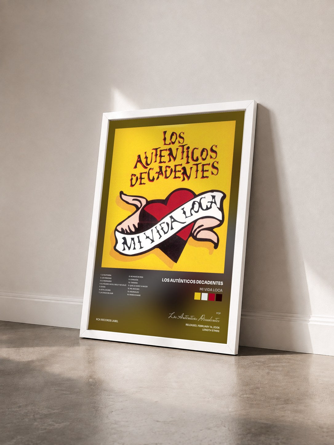 #blanc Tableau de l'album Mi Vida Loca de Los Auténticos Decadentes vu de trois quarts, cadre blanc