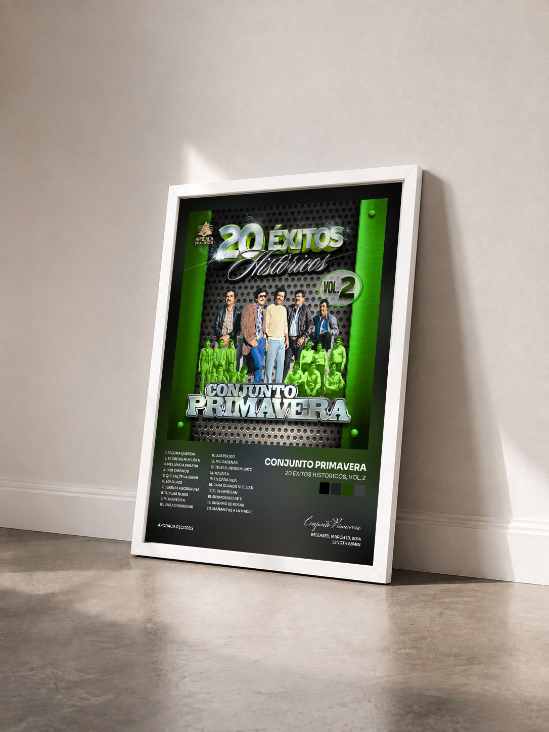 #blanc Tableau de l'album 20 Exitos Historicos, Vol. 2 de Conjunto Primavera vu de trois quarts, cadre blanc