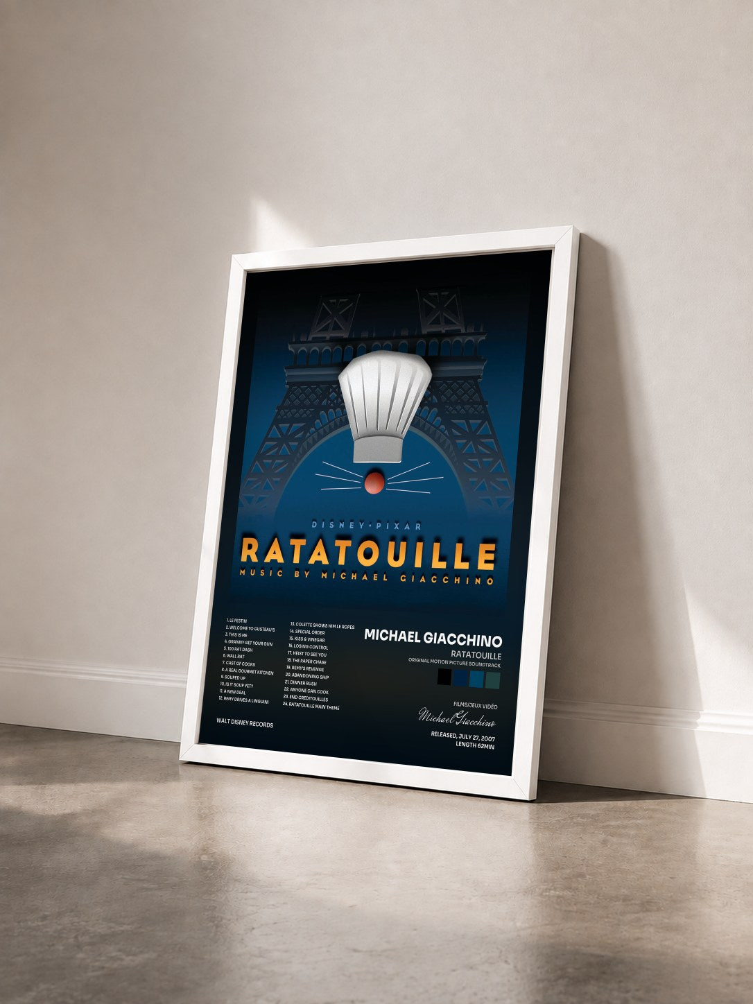 #blanc Tableau de l'album Ratatouille (Original Motion Picture Soundtrack) de Michael Giacchino vu de trois quarts, cadre blanc