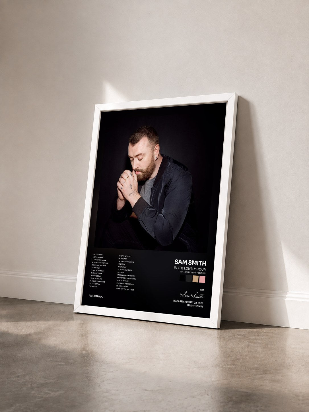 #blanc Tableau de l'album In The Lonely Hour (10th Anniversary Edition) de Sam Smith vu de trois quarts, cadre blanc