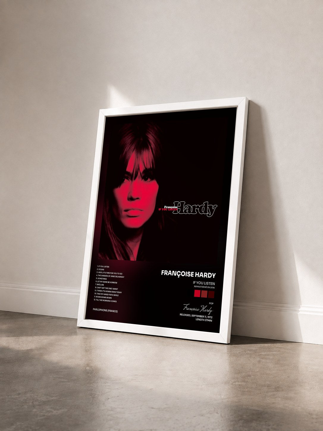 #blanc Tableau de l'album If You Listen (Remasterisé en 2016) de Françoise Hardy vu de trois quarts, cadre blanc