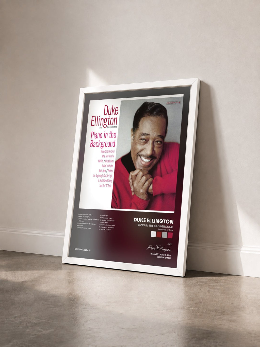 #blanc Tableau de l'album Piano In The Background (Expanded Edition) de Duke Ellington vu de trois quarts, cadre blanc