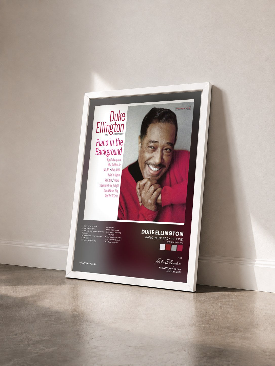 #blanc Tableau de l'album Piano In The Background (Expanded Edition) de Duke Ellington vu de trois quarts, cadre blanc